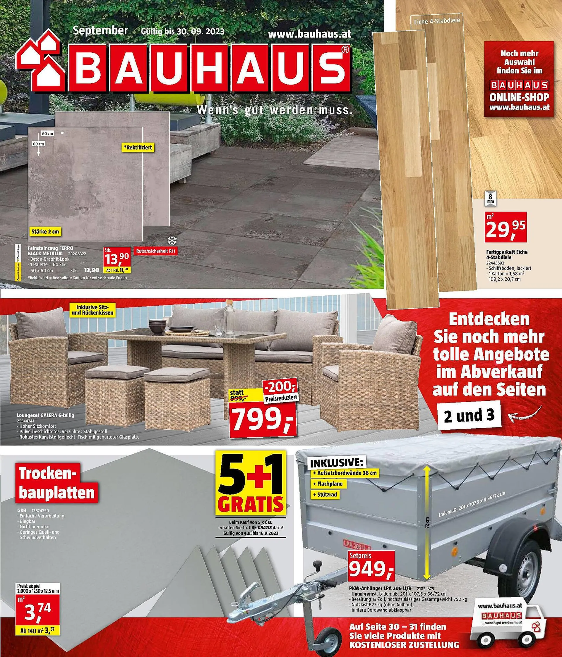 Bauhaus Flugblatt von 2. September bis 29. September 2023 - Flugblätt seite  1