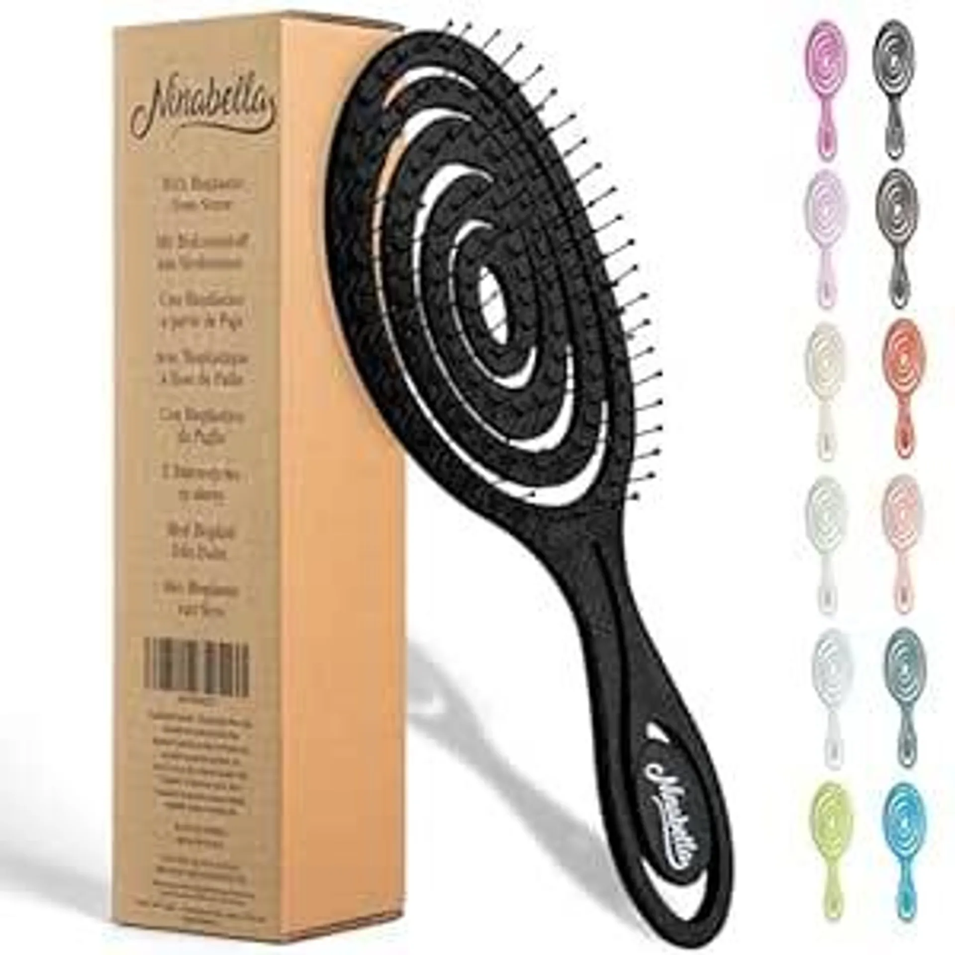 Ninabella Haarbürste ohne Ziepen für Damen, Herren & Kinder - Entwirrbürste für Locken, lange & nasse Haare - Nachhaltige Detangler Bürste mit Spiralfeder aus recyceltem Material - Hair Brush Black