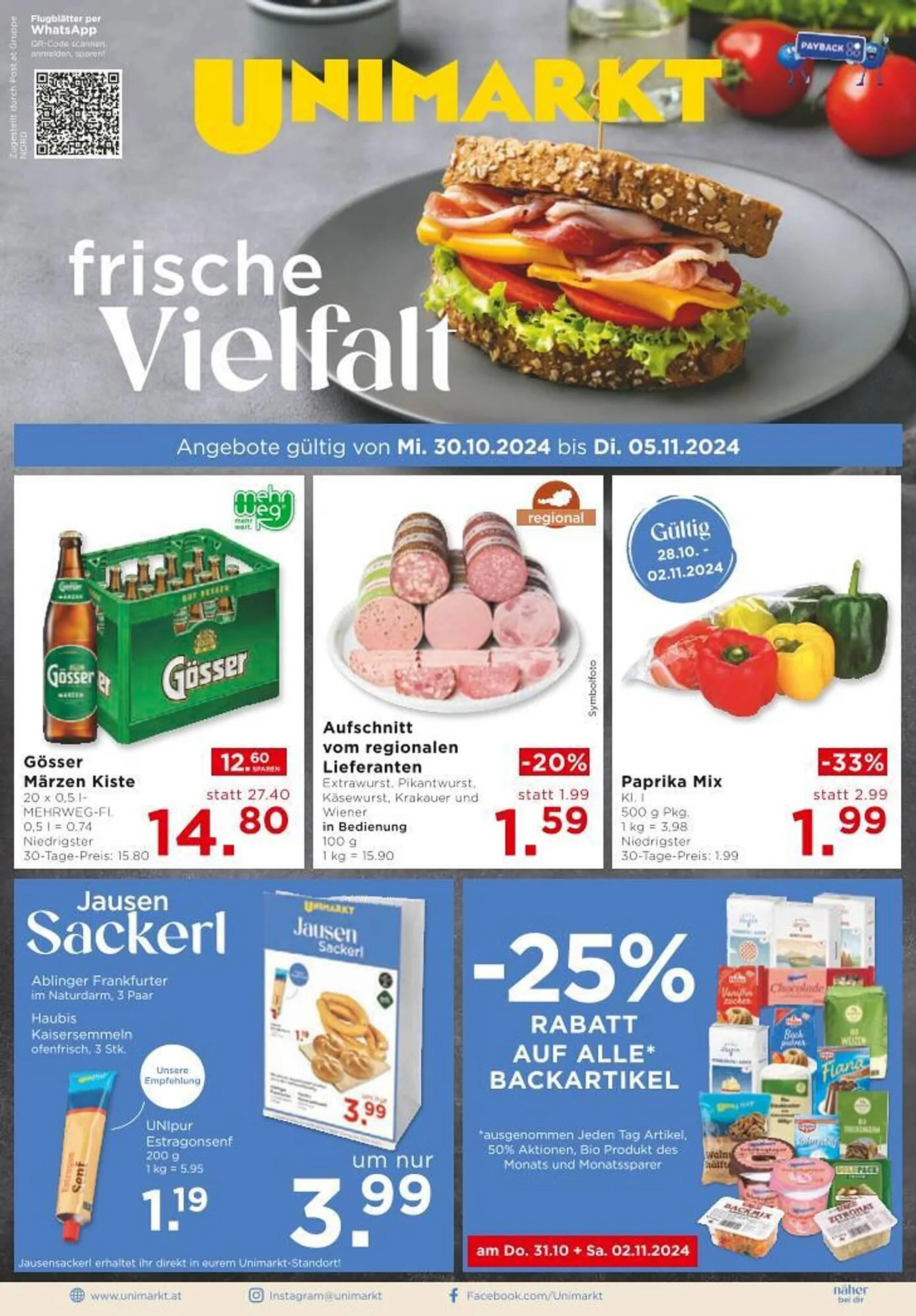 Unimarkt Flugblatt von 30. Oktober bis 5. November 2024 - Flugblätt seite  1