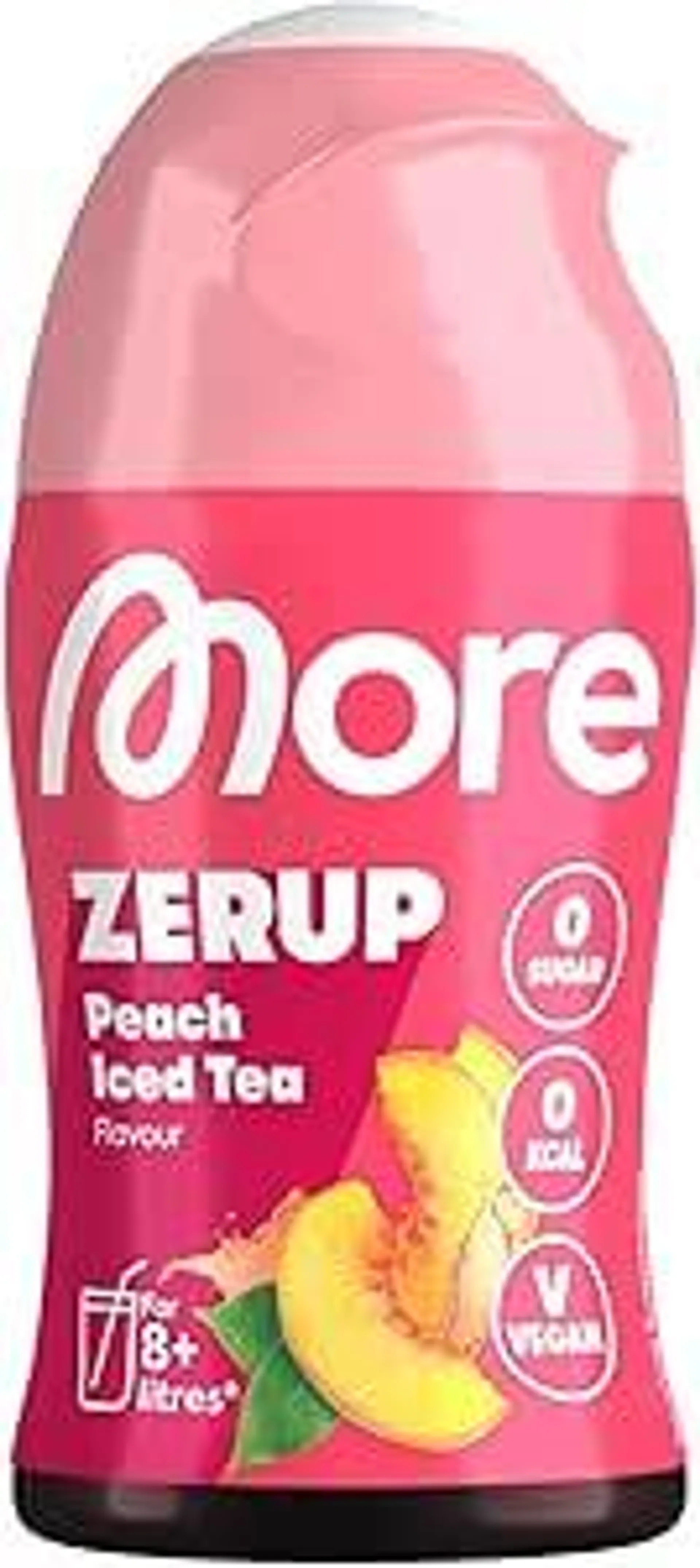 MORE Zerup, Peach Iced Tea, 65 ml, für bis zu 8 l Fertiggetränk, zuckerfreier Sirup mit echten Fruchtextrakten, vegan, zero Kalorien - made in Germany