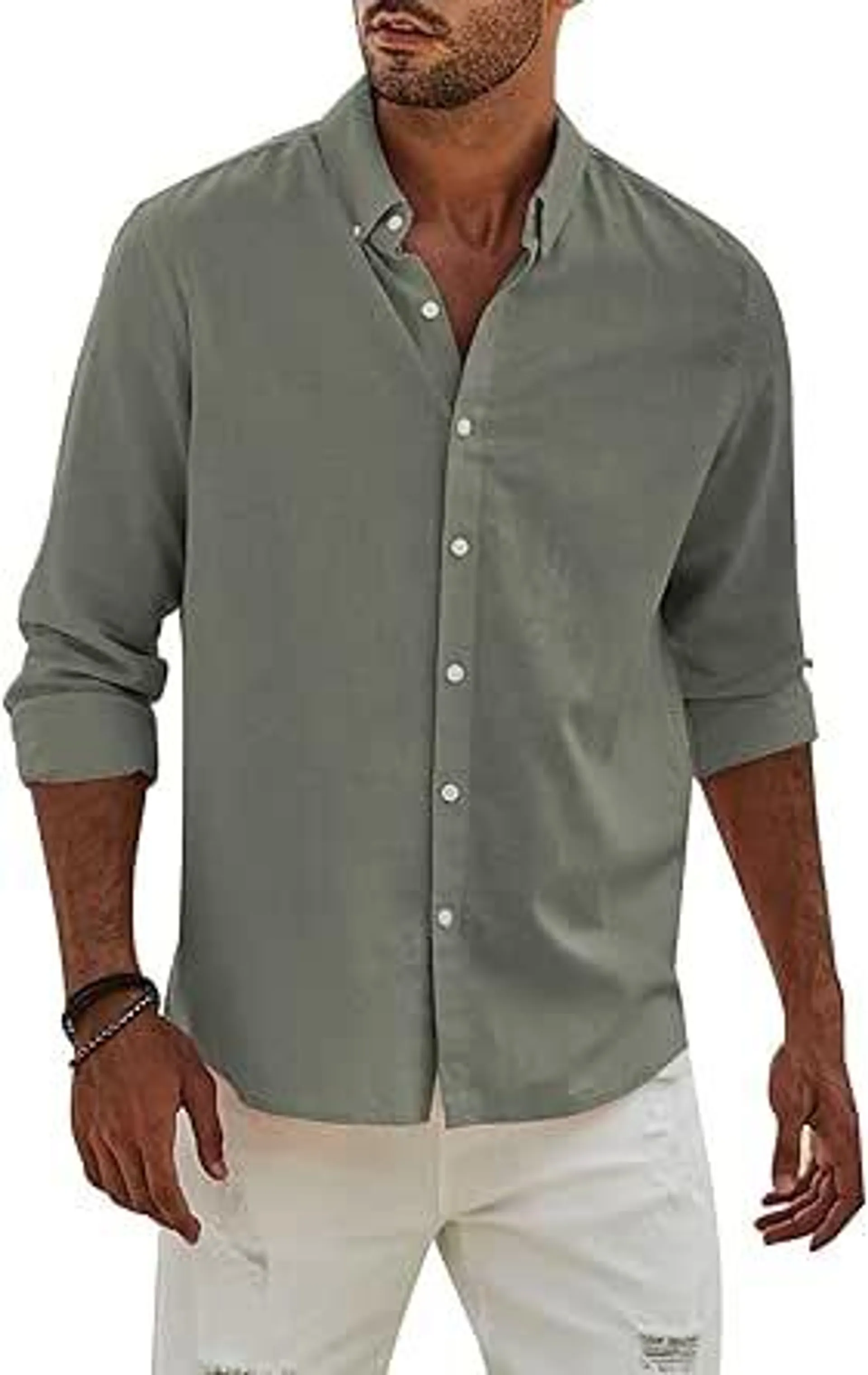 APOONABA Hemd Herren Buissnes Leinenhemd Freizeithemd Casual Leinen Bluse Langarm Shirts Regular Fit Western Hemden Baumwolle Langarmhemd Herbst