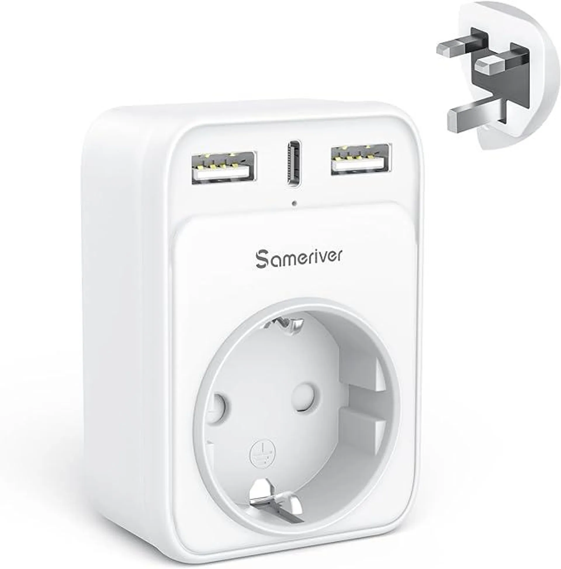 Reiseadapter UK Adapter England Deutschland Stecker Reisestecker Reiseadapter UK mit 2 USB 1USB C (3A) Steckdosenadapter Typ G für England Irland Großbritannien Wand Ladegerät Ladestation