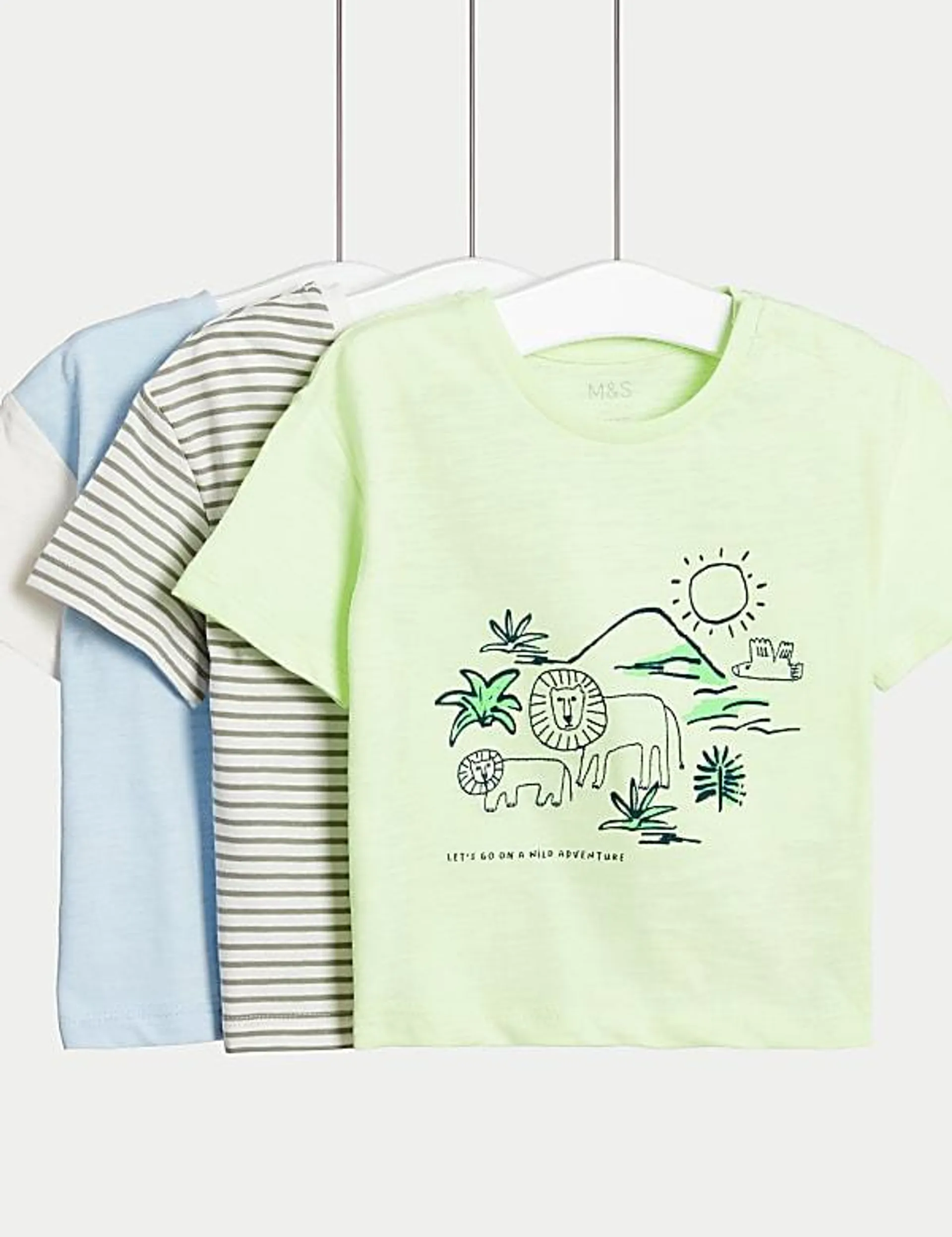 3pk Pure Cotton Striped & Safari T-Shirts (0-3 Yrs)