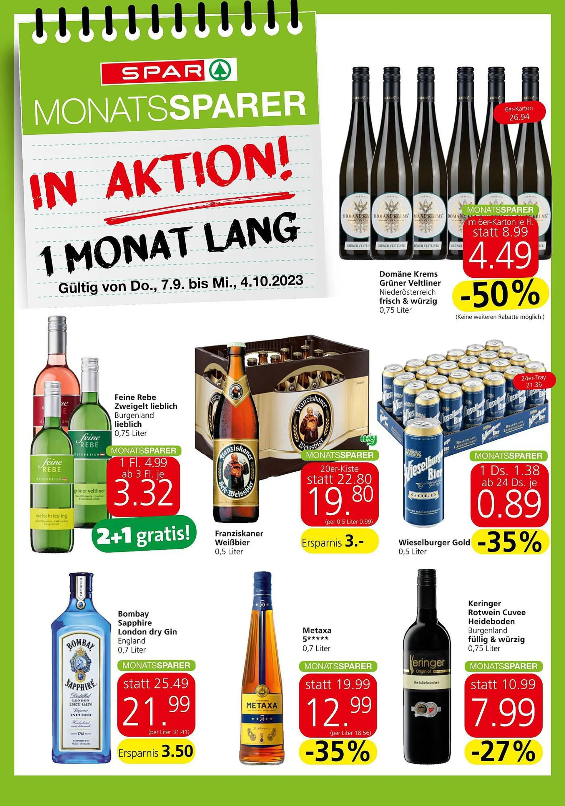 Spar Flugblatt von 7. September bis 4. Oktober 2023 - Flugblätt seite  1