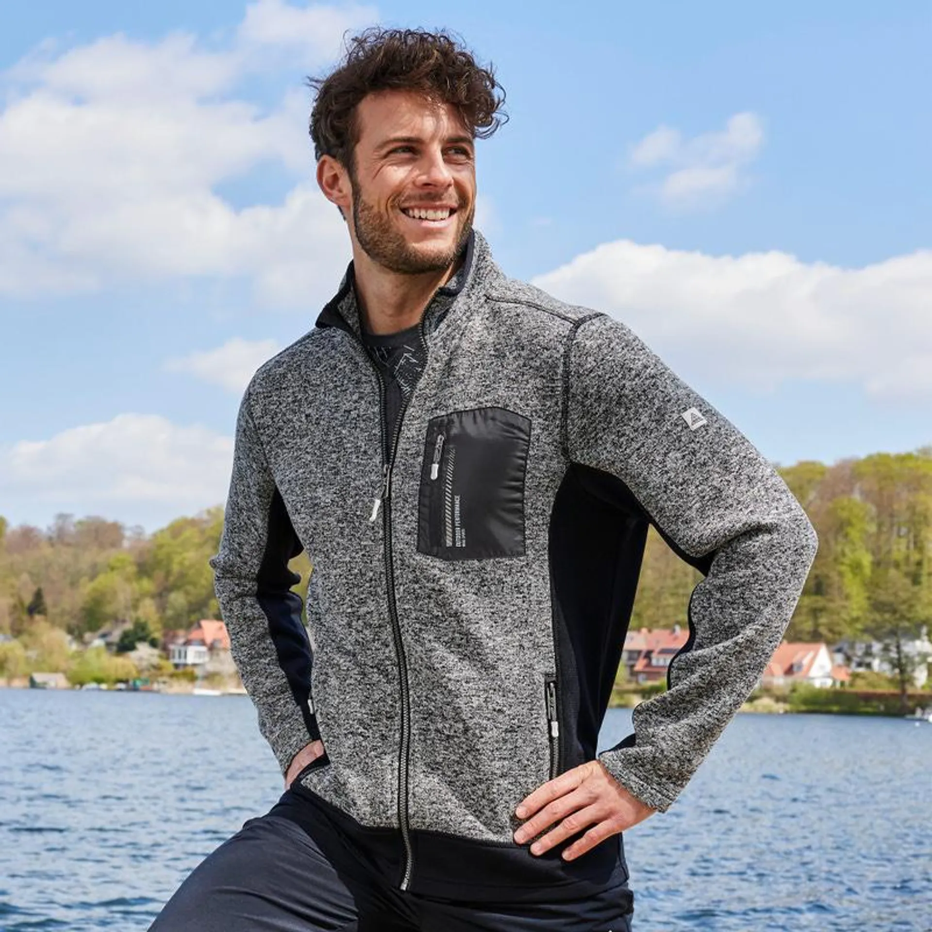 Herren-Strickfleece-Jacke mit Brusttasche