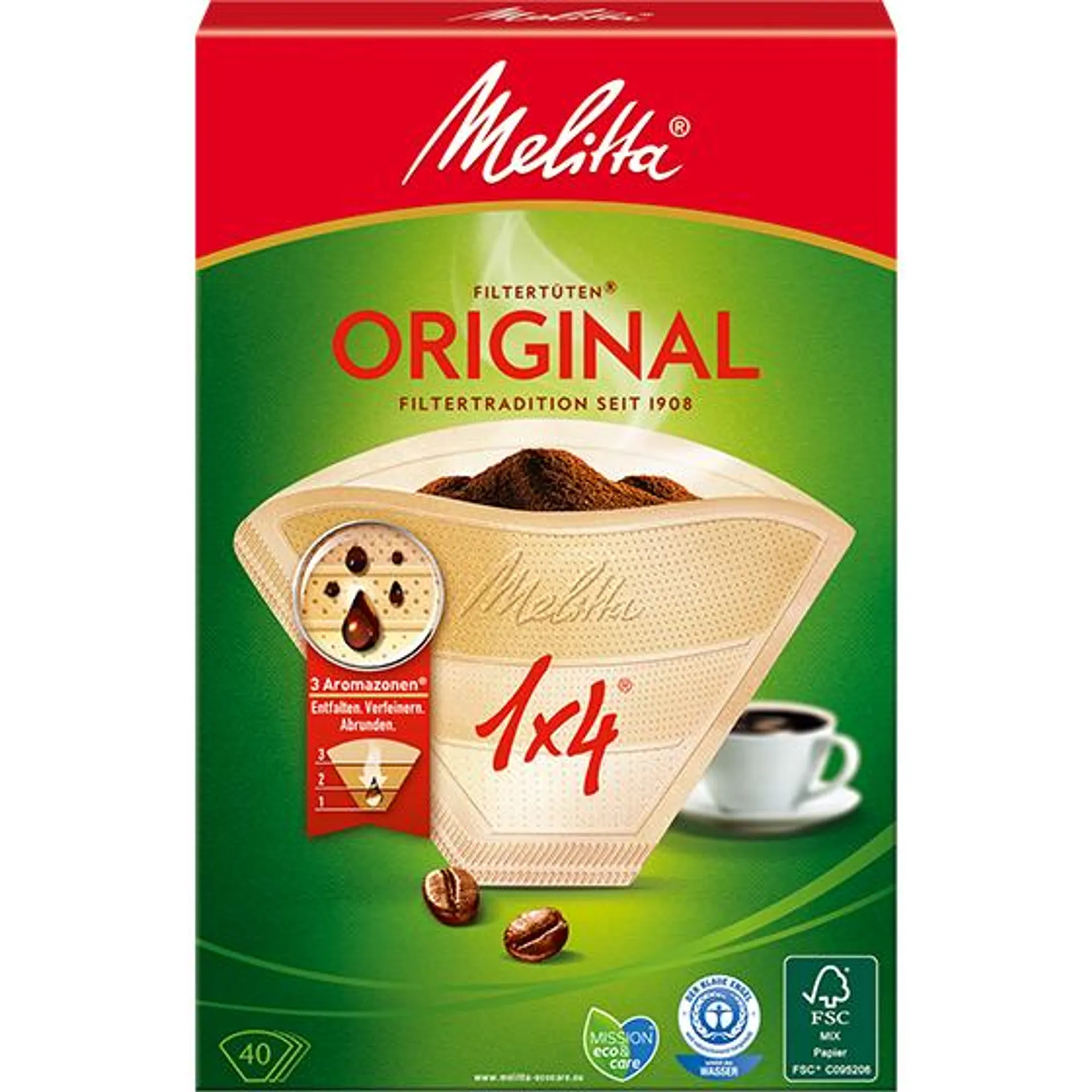 Melitta® Filtertüten® Original, 1x4®, braun, 40 St.