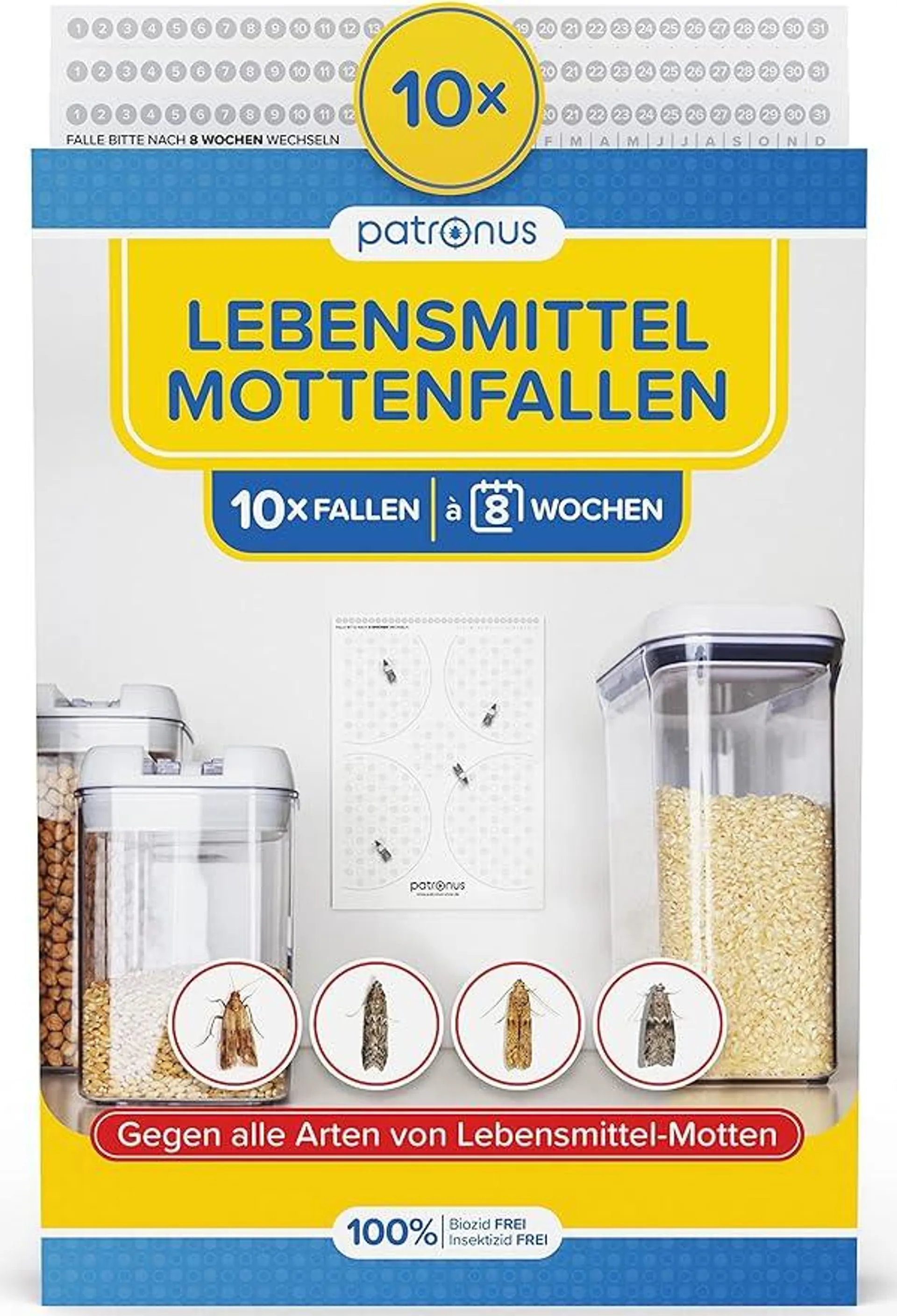 Lebensmittelmotten-Falle [10 Stück Vorteilspack] - Mottenfalle gegen Lebensmittel-Motten mit maximaler Lockwirkung - Pheromonfalle mit Hochleistungs-Leim zur Befallsermittlung