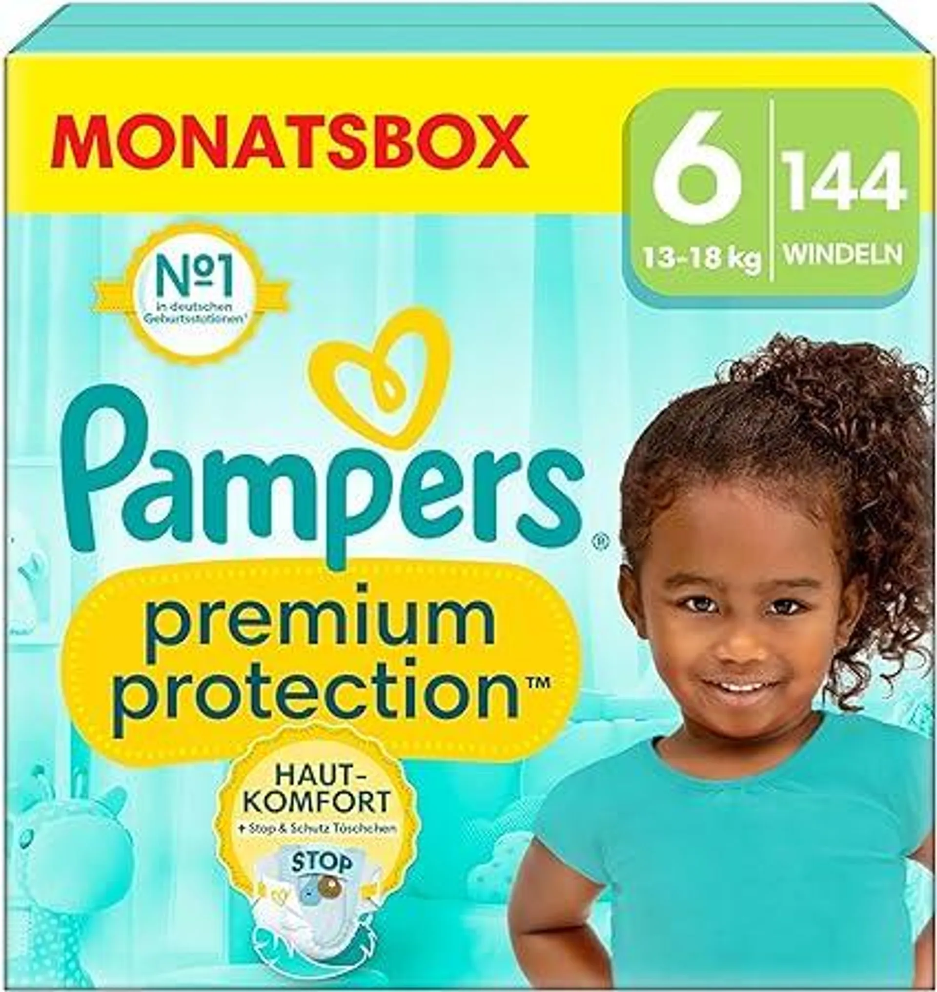 Pampers Premium Protection Größe 6, 144 Windeln, 13kg+