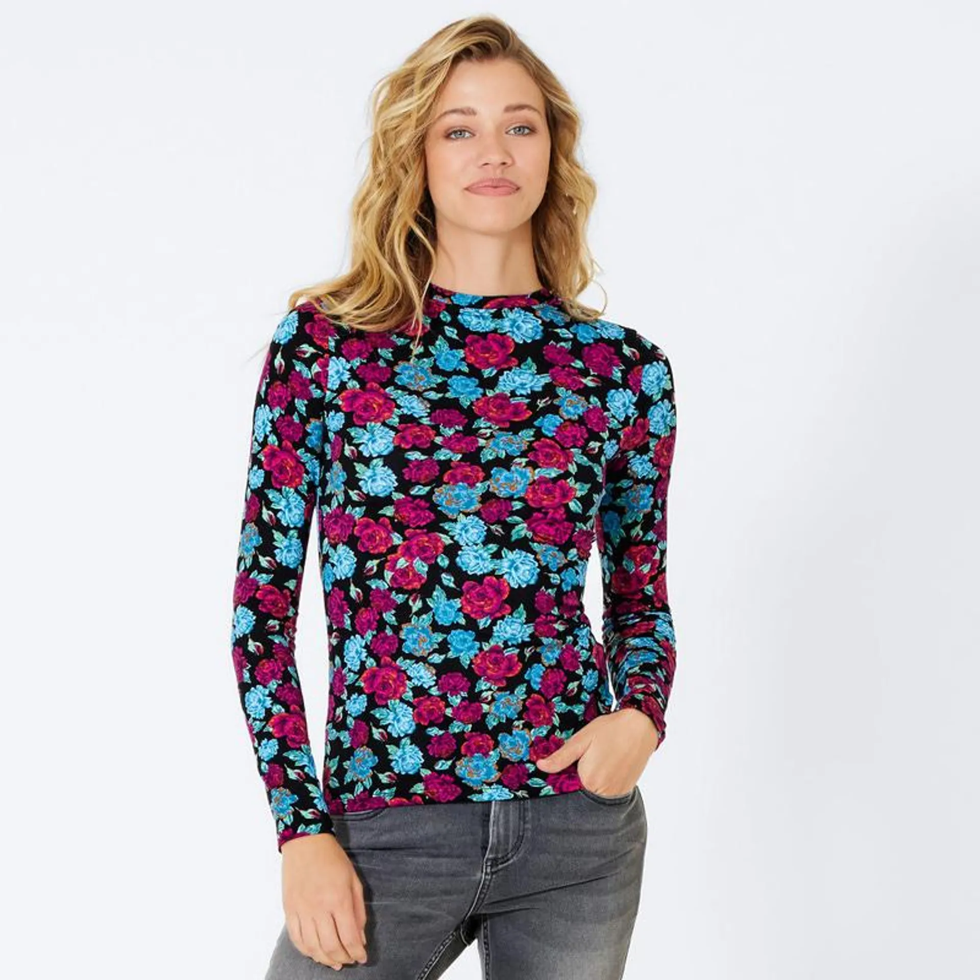 Damen-Langarmshirt mit Blumenmuster