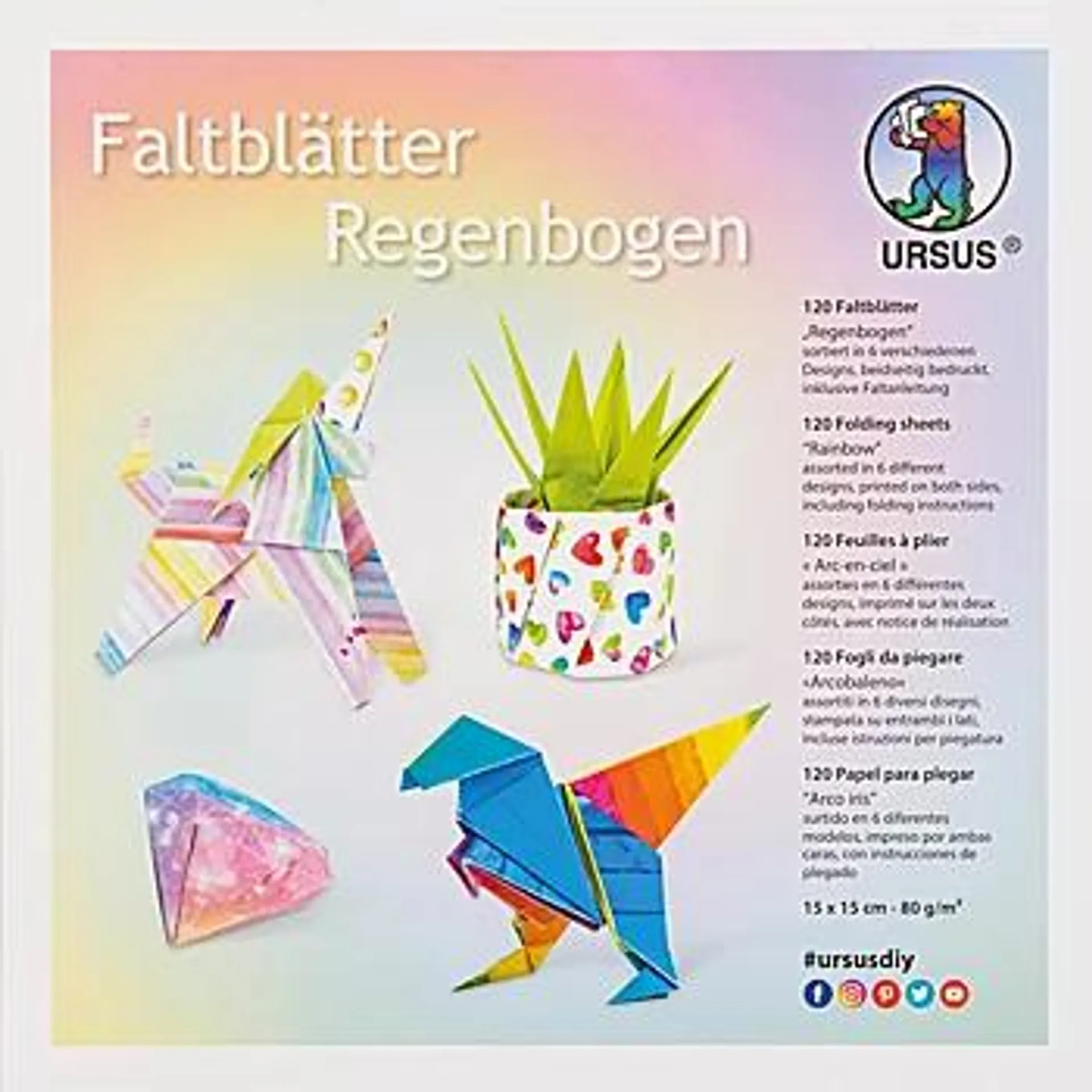 Ursus Faltblätter "Regenbogen", 15 x 15 cm, 120 Blatt