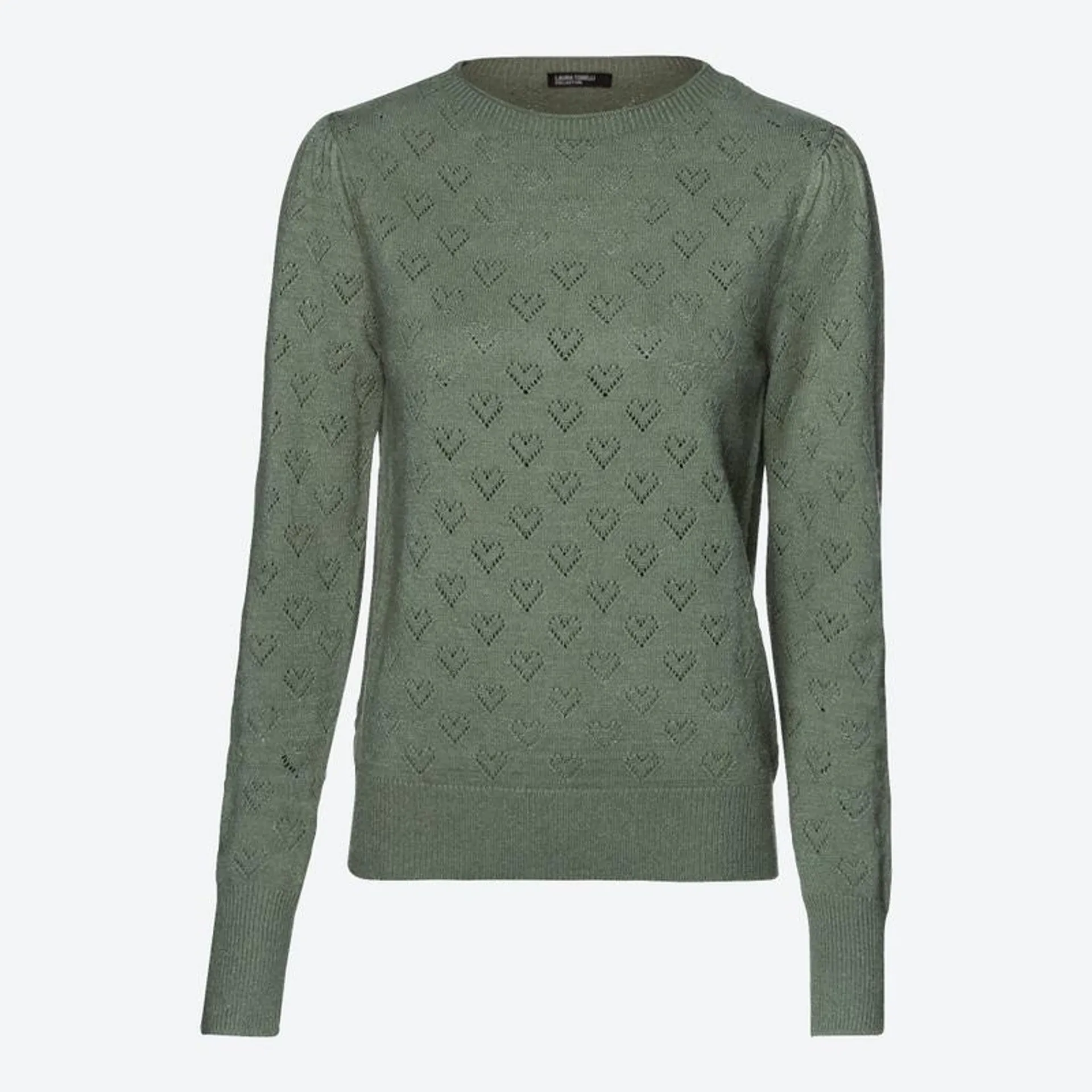 Damen-Ajour-Pullover mit Herzmuster