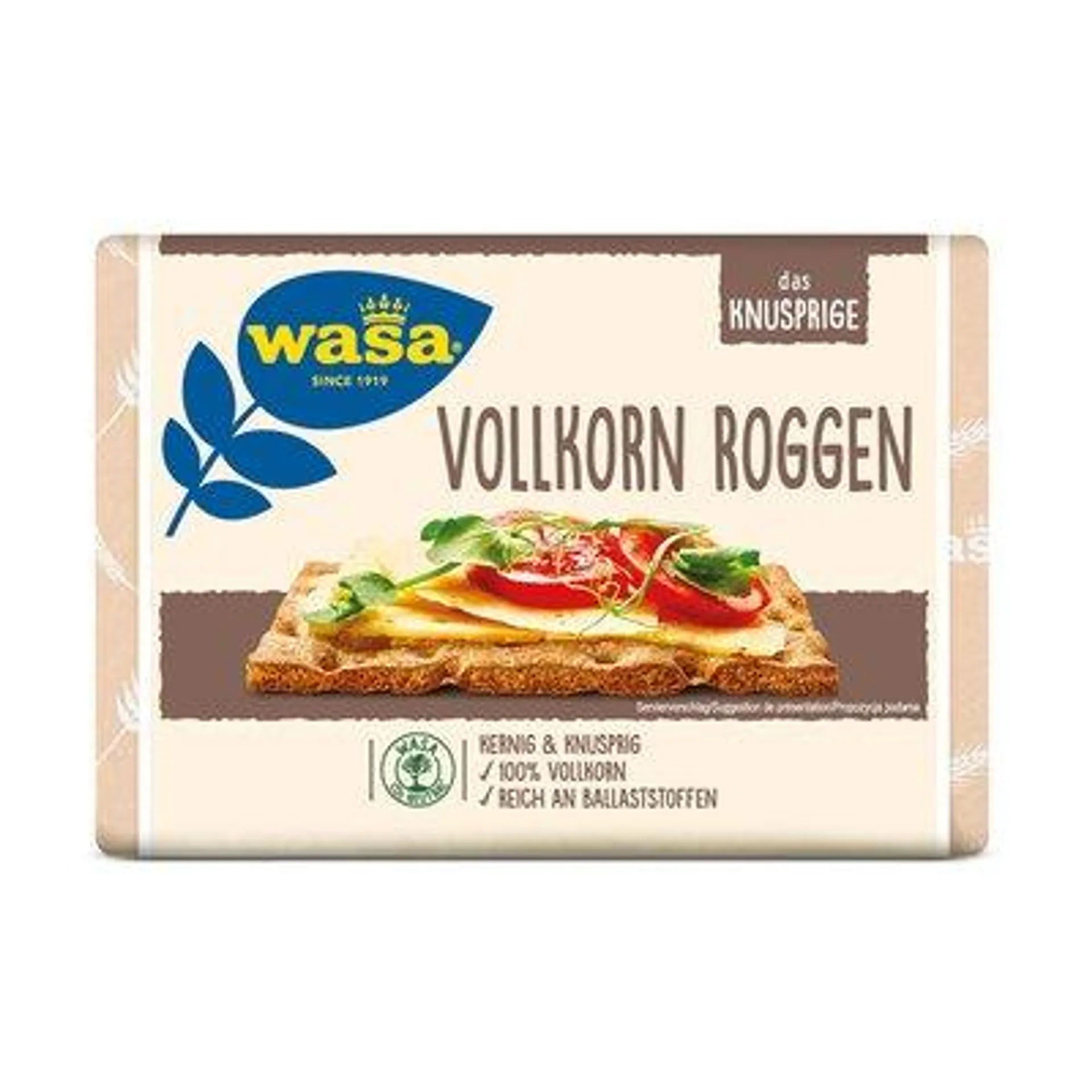 Wasa Vollkorn, ist bekannt für seinen besonders knusprigen Biss und herzhaften Roggengeschmack und wird seit über 80 Jahren nach gleichem Rezept und mit gleicher Sorgfalt gebacken.