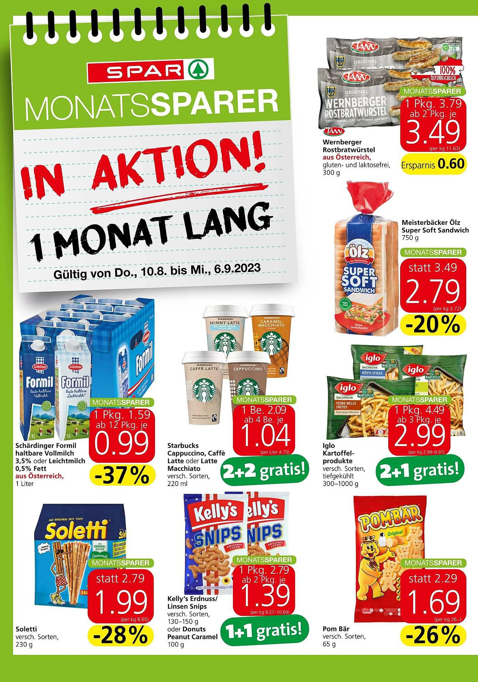 Spar Flugblatt von 9. August bis 6. September 2023 - Flugblätt seite  1