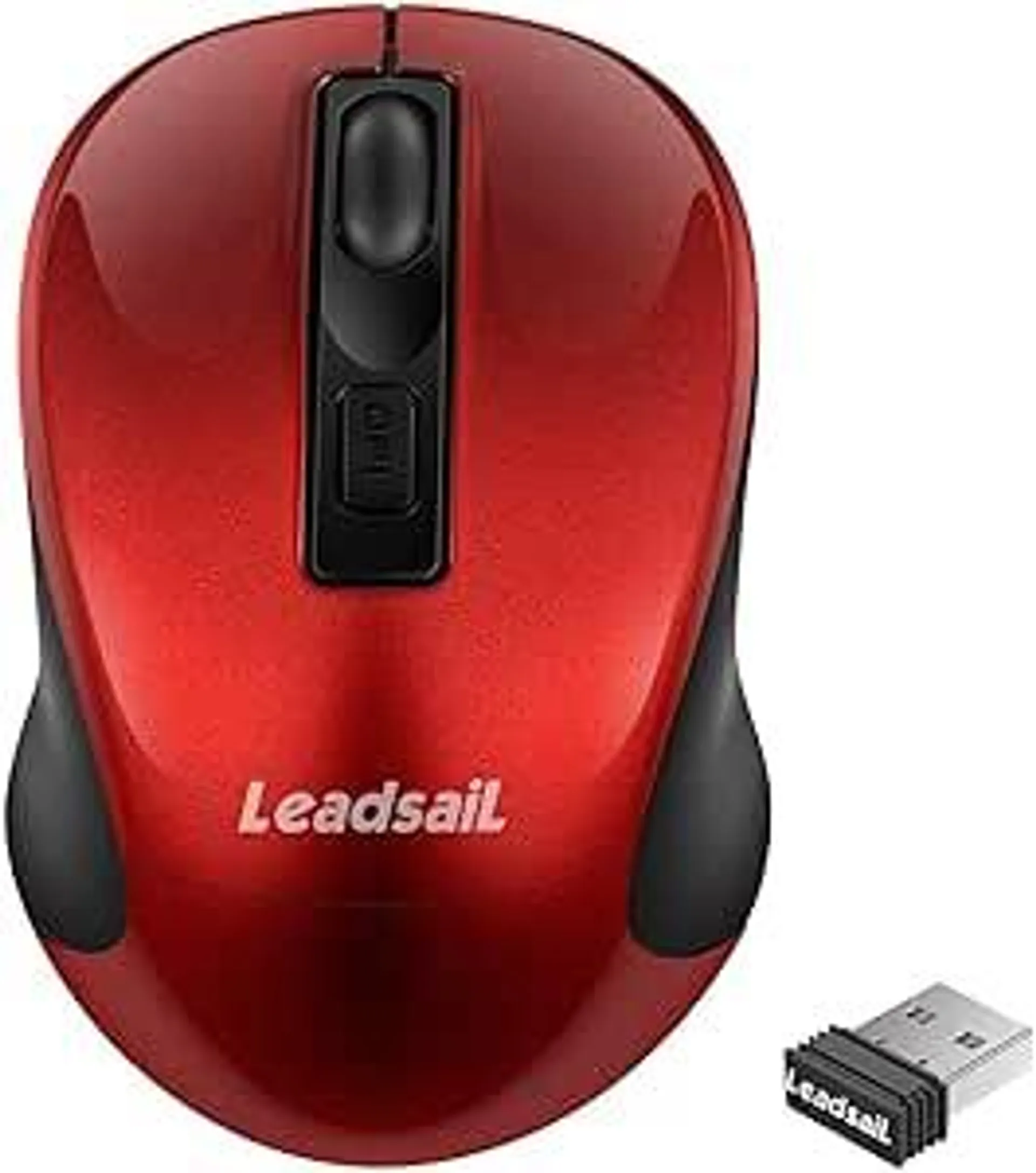 LeadsaiL Kabellose Maus, 1600DPI, 2,4 GHz mit USB-Empfänger, 4 Tasten, Leises Klicken und Scrollen, 15-Monate Akkulaufzeit, Kompatibilität mit Mehreren Geräten - Rot