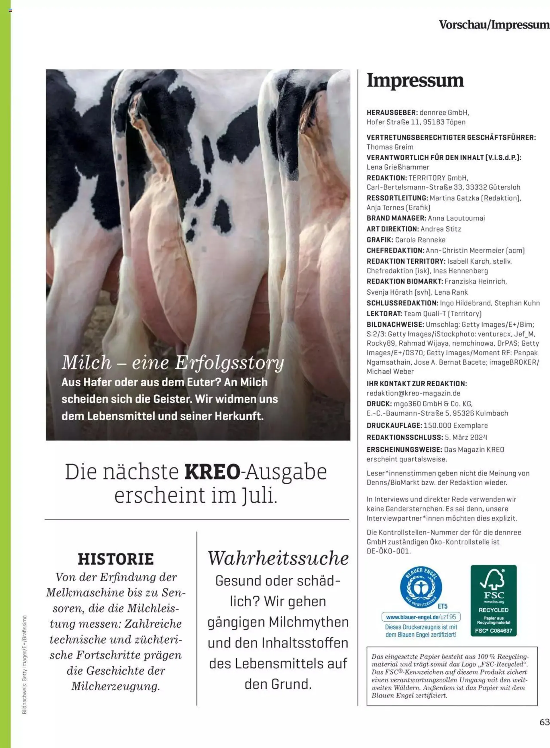 Denns BioMarkt KREO Magazin von 15. April bis 31. Dezember 2024 - Flugblätt seite  63