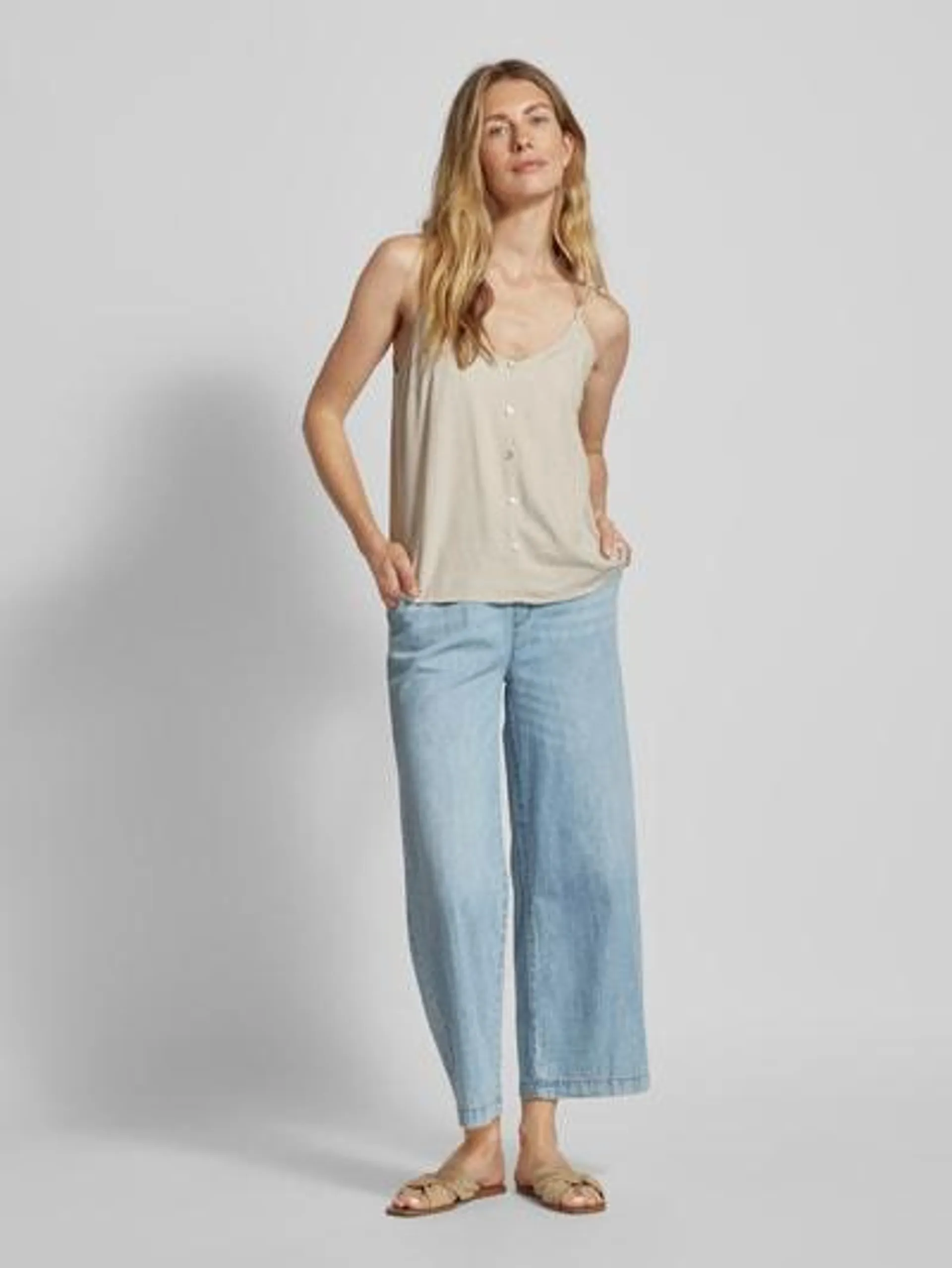 Loose Fit Jeansculotte mit elastischem Bund in hellblau melange