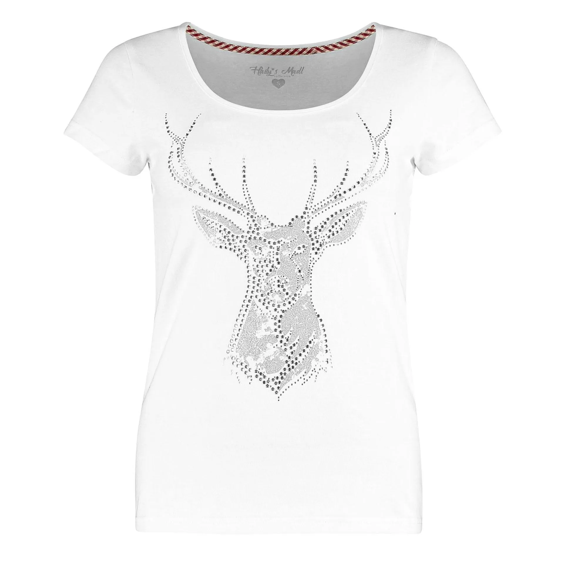 Damen T-Shirt “Hirsch”, Weiß mit Glitzer