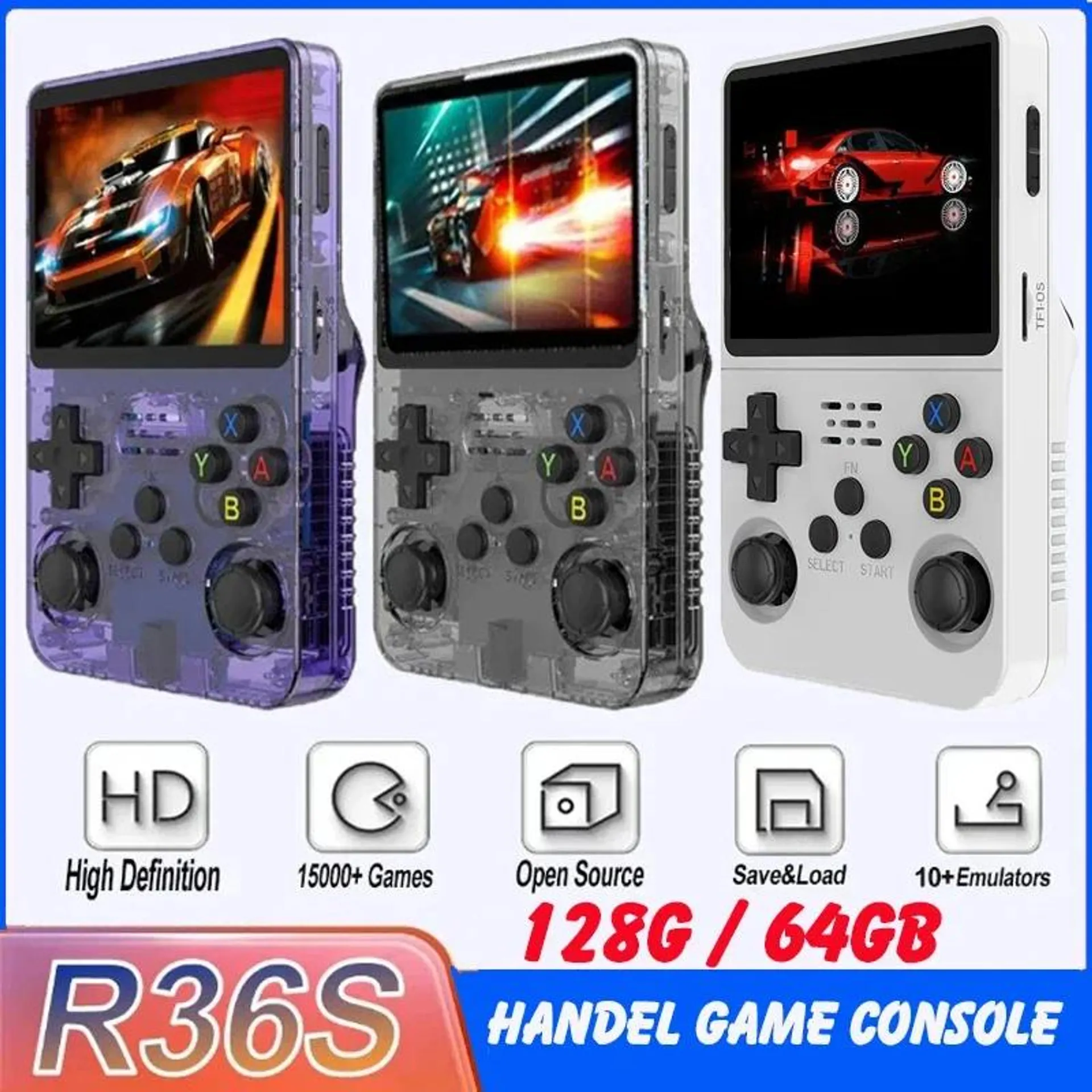 BOYHOM 128GB R36S Retro Handheld Game Console Linux System 3.5 Inch IPS Screen Portable Pocket Video Game Player 64GB Kids Gift