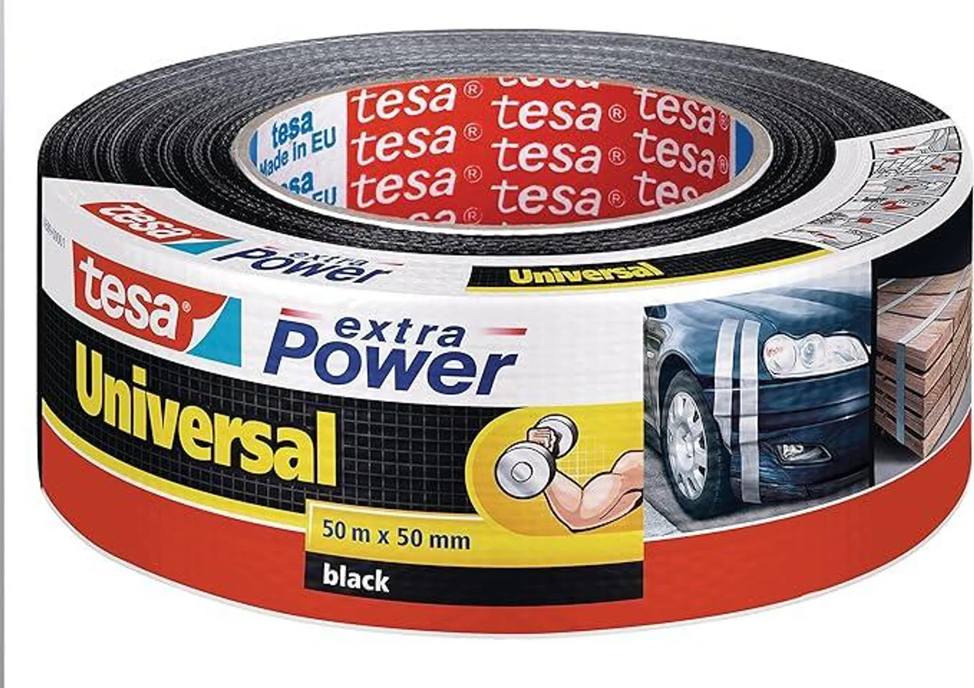 tesa extra Power Universal Gewebeband - Gewebeverstärktes Ductape zum Reparieren, Befestigen, Bündeln, Verstärken oder Abdichten - Schwarz - 50 m x 50 mm