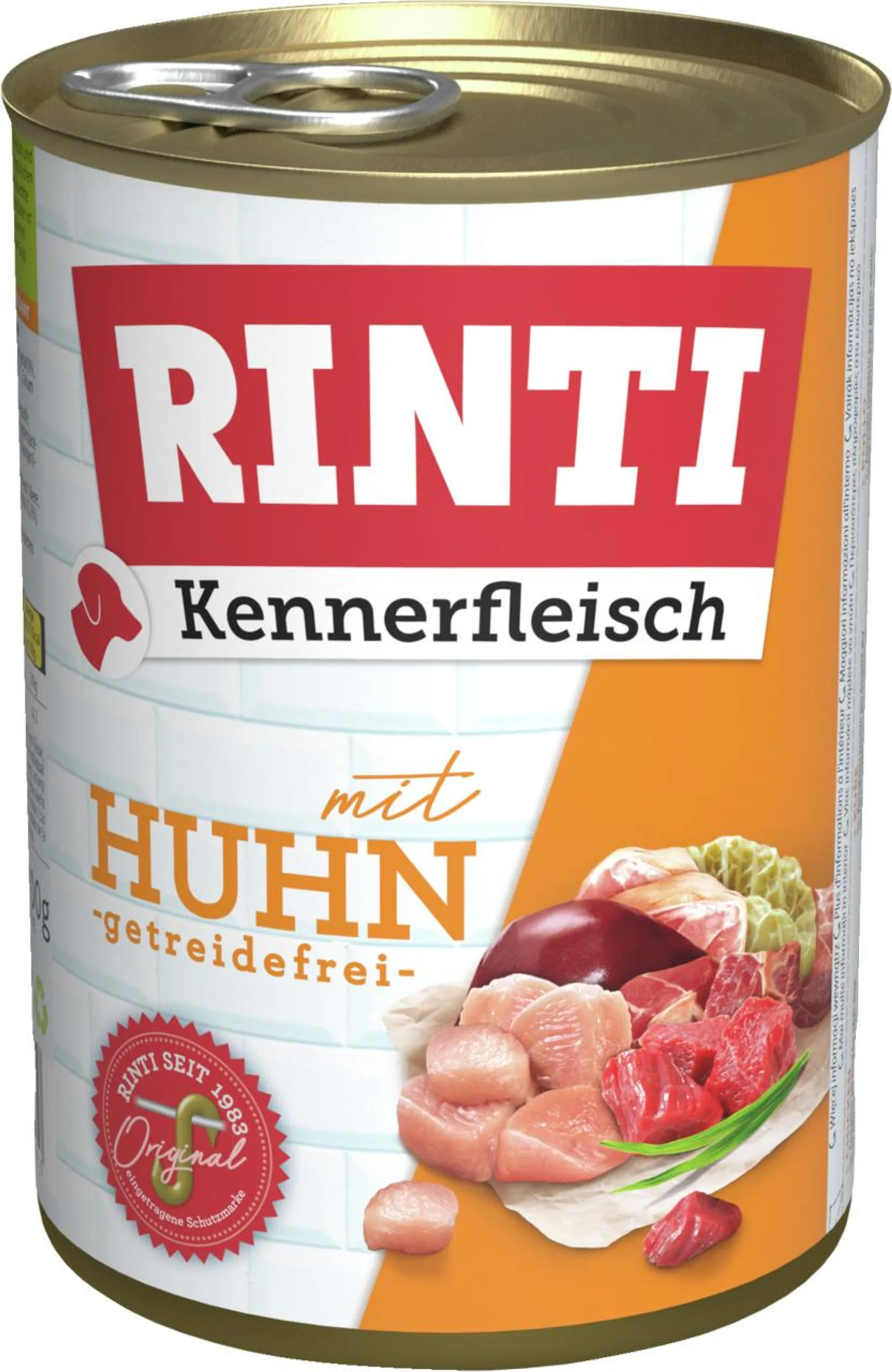 Sparpaket 24 x 400 g Rinti Kennerfleisch mit Huhn Hunde Nassfutter