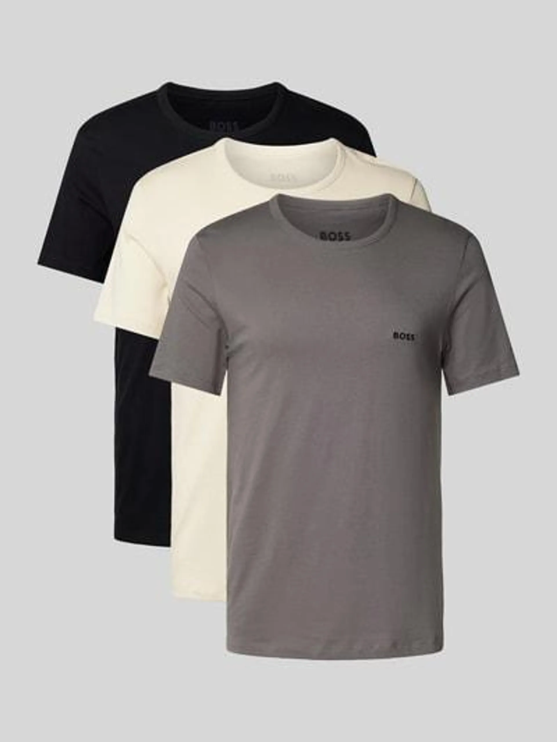 T-Shirt mit Rundhalsausschnitt im 3er-Pack Modell 'Classic' in beige