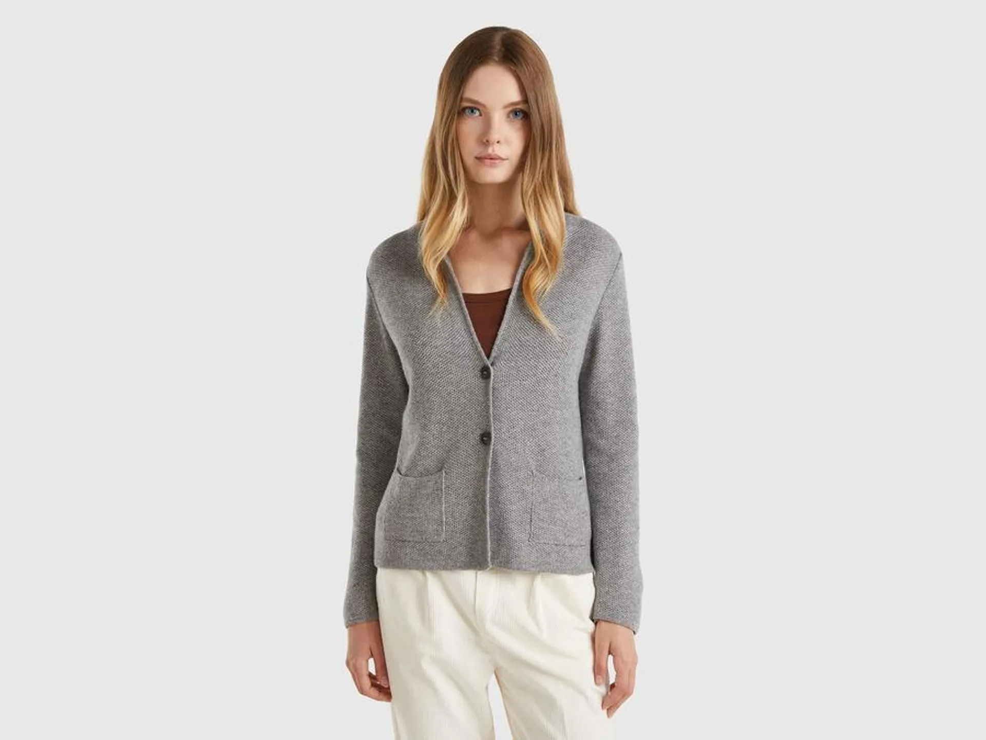 Knit jacket in wool and cashmere blend