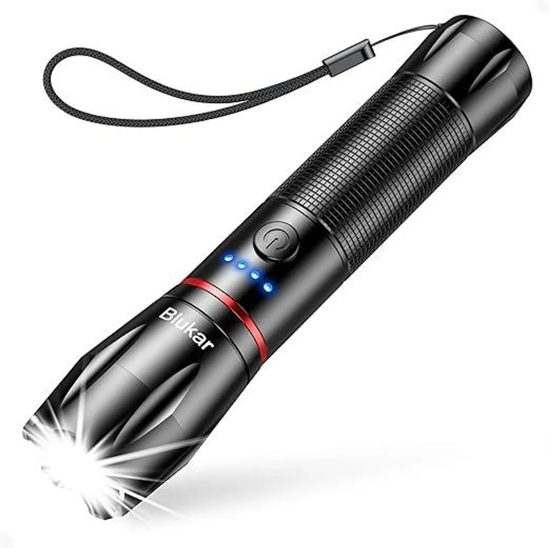 Blukar LED Taschenlampe Aufladbar, 2000 Lumen Extrem Helle Zoombares Taschenlampen mit 5 Lichtmodi und Langer Betriebsdauer, IPX6 Wasserdichte Handlampe für Camping, Wandern, Angeln, Outdoor, Notfäll