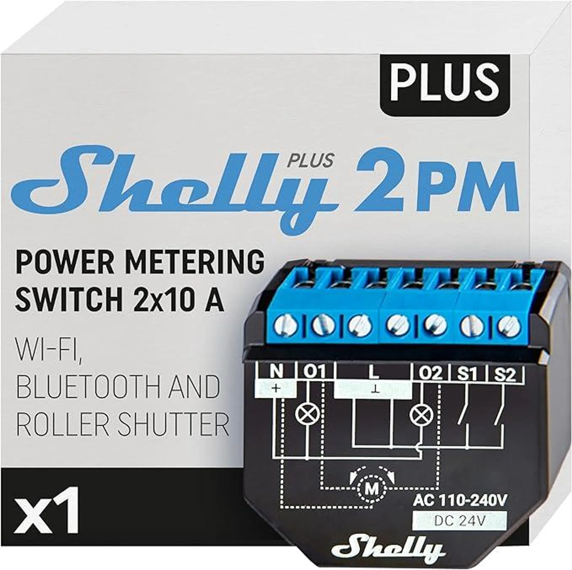 Shelly Plus 2PM | Wlan & Bluetooth 2 Kanäle Smart Relais Schalter | Rolladenschalter mit Stromverbrauchsmessung | Hausautomation | Google Home Alexa Zubehör | iOS Android App