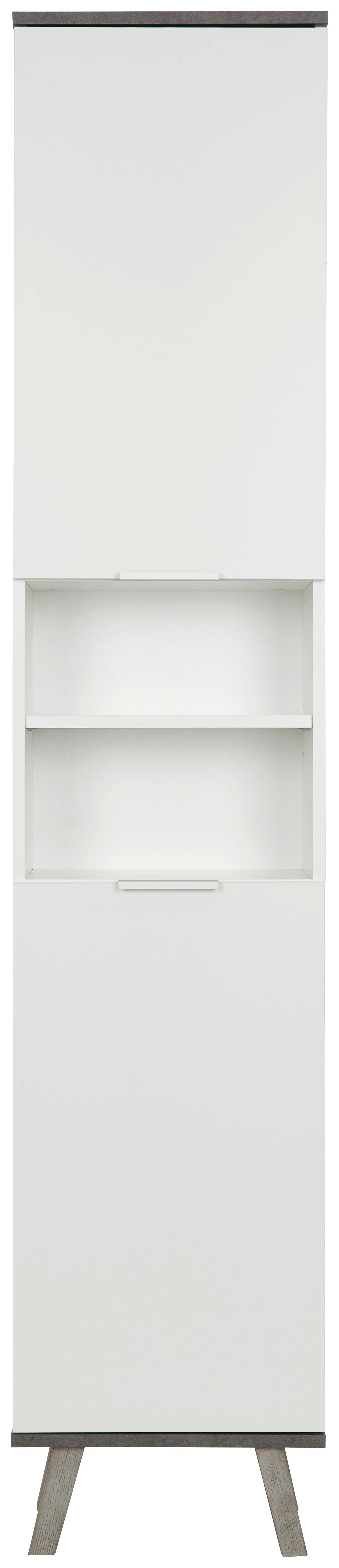 Hochschrank mit Echtholzfüßen Turin B: 40 cm Weiß/Beton