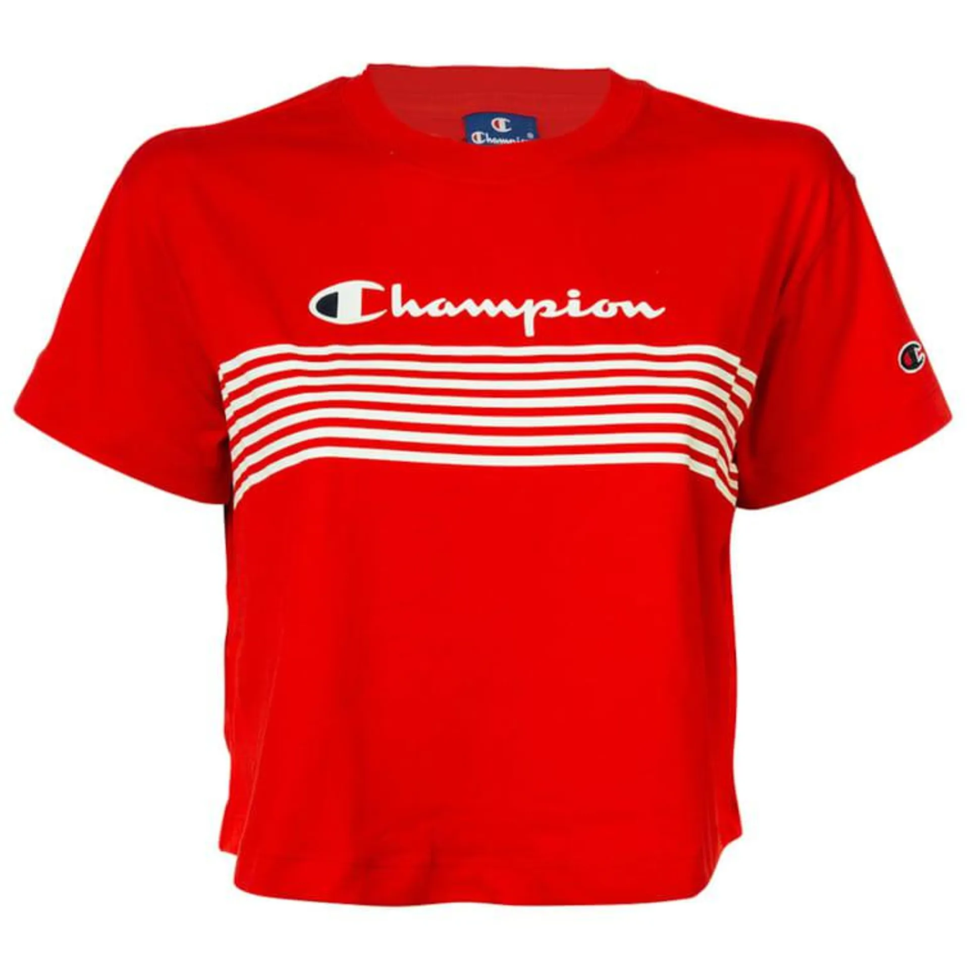 Champion Damen T-Shirt - Crewneck, Crop-Top, Uni, Logo-Print, Rundhals, Kurzarm