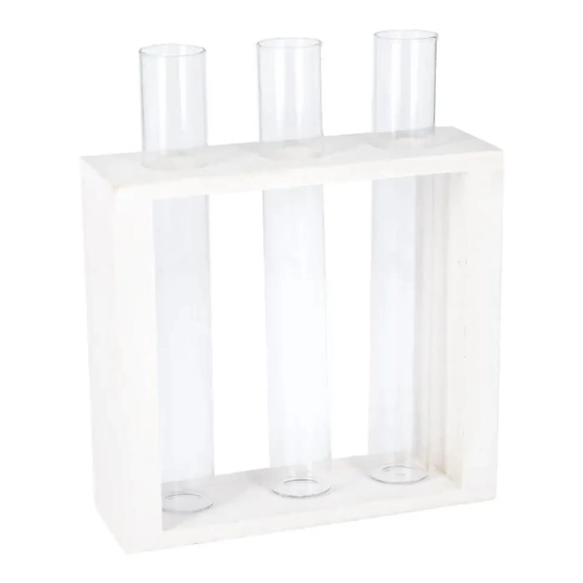 Vase Reagenzglas 3 Stück in weißem Holzständer, 19 cm