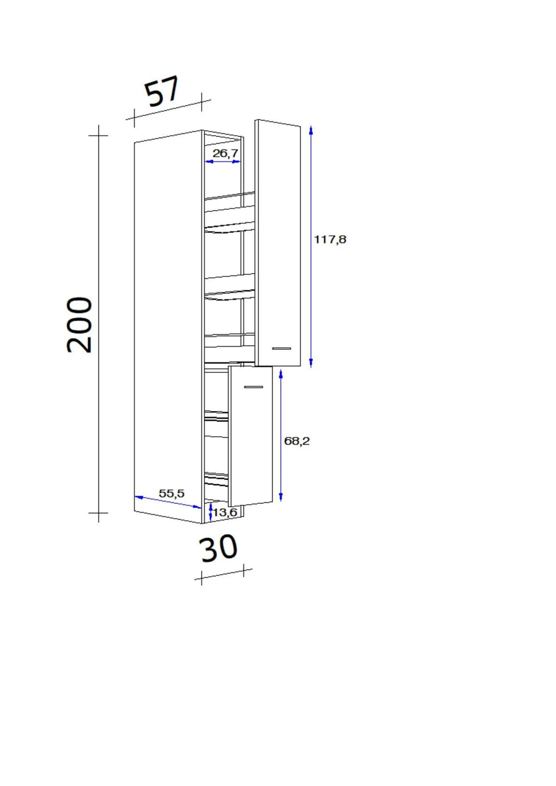 Samoa B: 30 cm Weiß 2 Auszüge 5 Ablagen