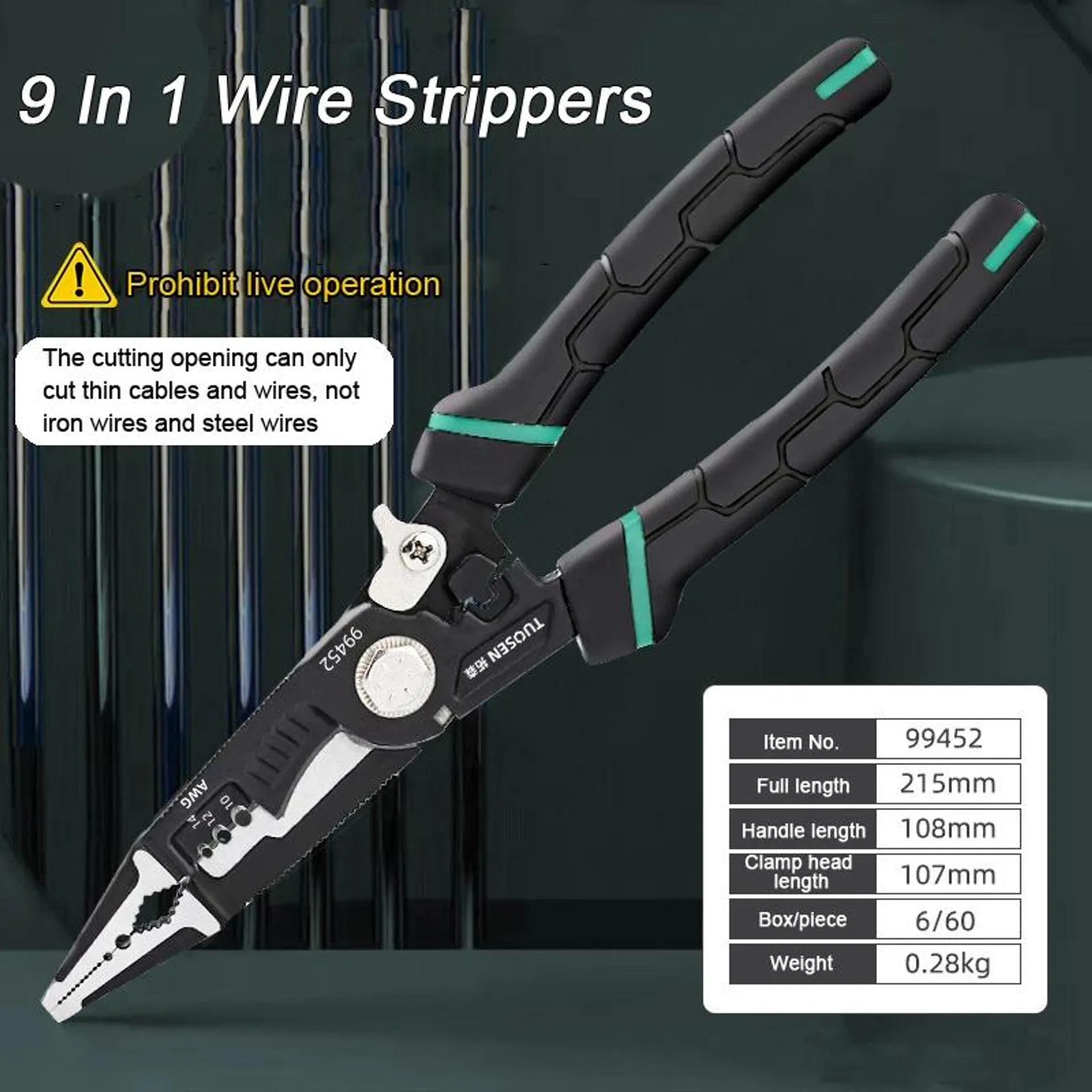 9 In 1 Wire Strippers Cutter Pliers Sharp-nosed Peeling Pliers Crimping Tool Hand Tool Professional Electrician Tool Hardware