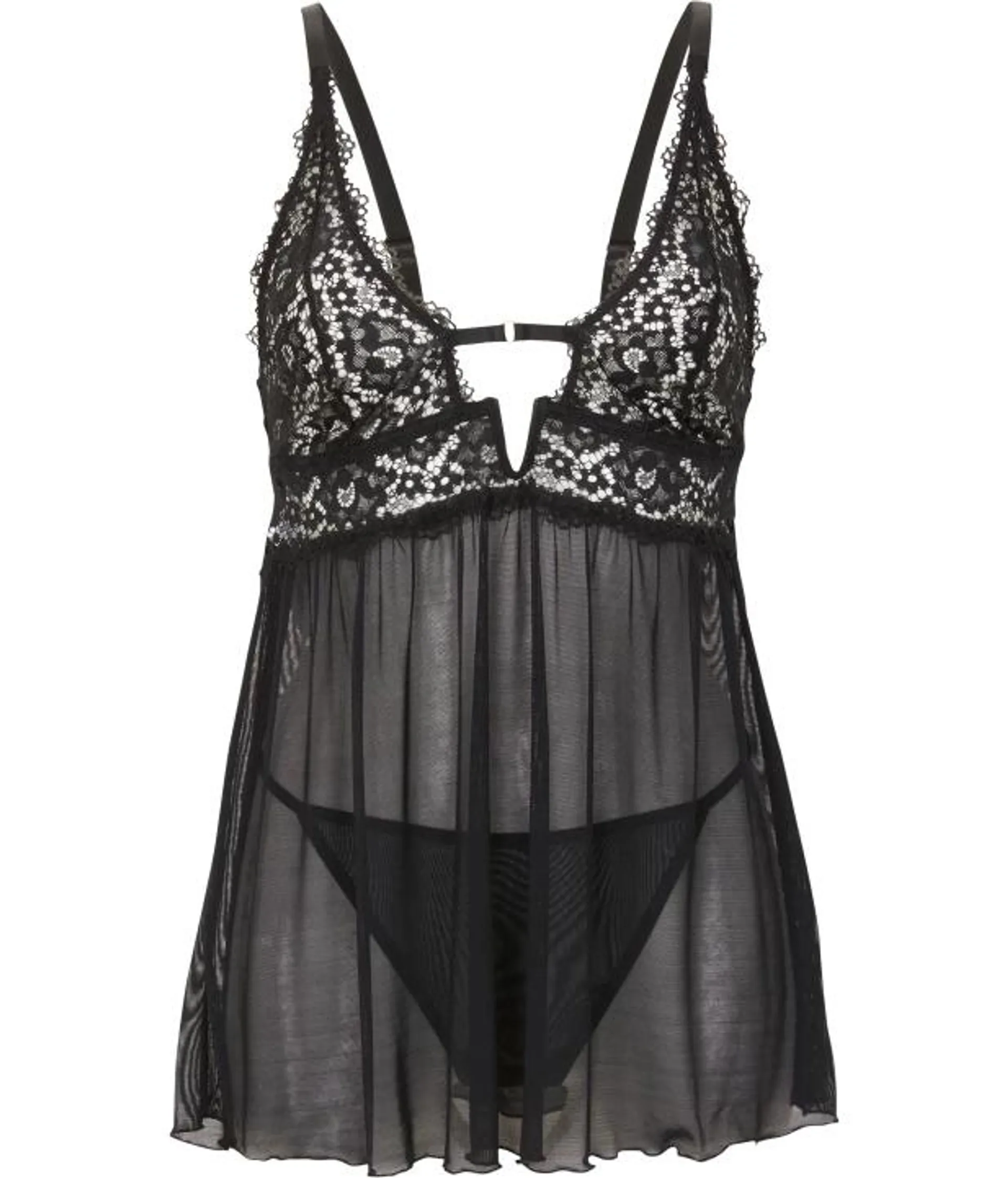 Babydoll + String in Schwarz