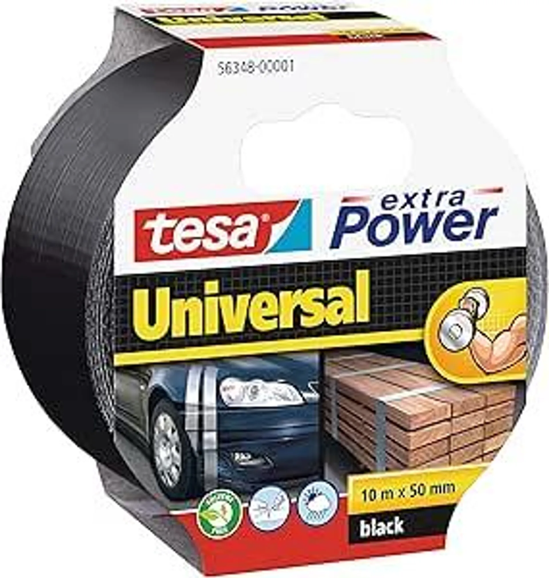 tesa extra Power Universal Gewebeband - Gewebeverstärktes Ductape zum Reparieren, Befestigen, Bündeln, Verstärken oder Abdichten - Schwarz - 10 m x 50 mm