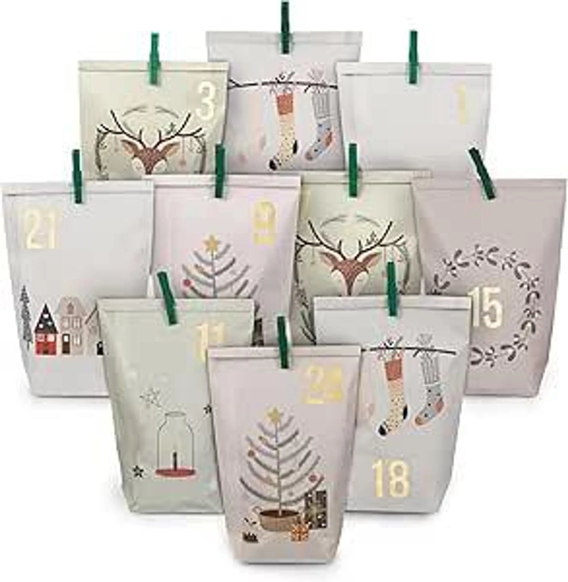 Papierdrachen Extravaganter Adventskalender zum Befüllen - mit 24 pastellfarbenen Geschenktüten und 24 Zahlenaufklebern - Motiv Hygge - zum Basteln und Verschenken - Weihnachten & Advent