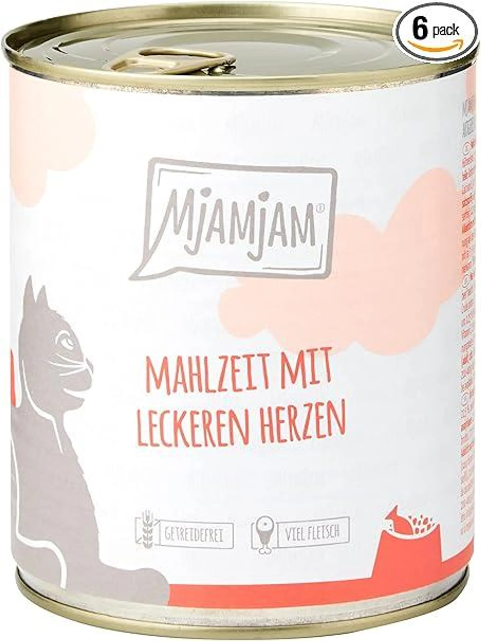 MjAMjAM - Premium Nassfutter für Katzen - Mahlzeit mit leckeren Herzen, 6er Pack (6 x 800 g), getreidefrei mit extra viel Fleisch