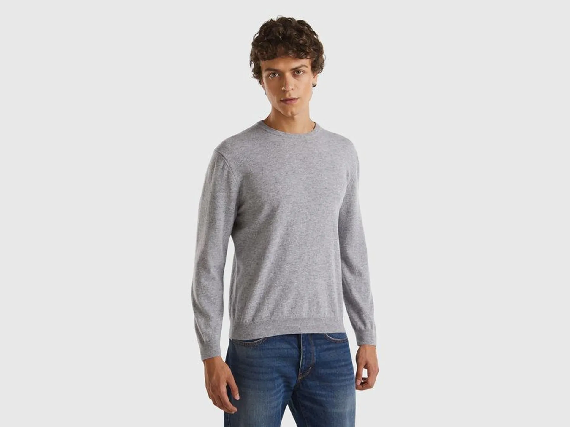 Marl gray crew neck sweater in pure Merino wool