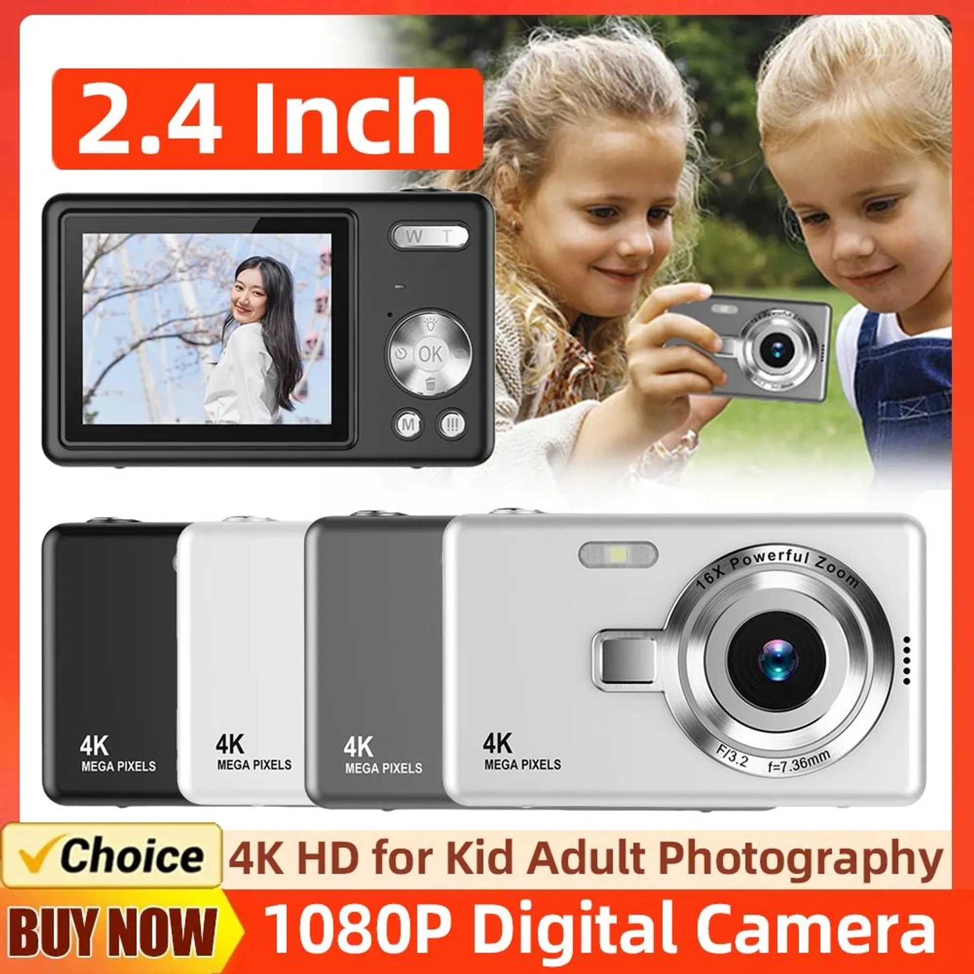 4K HD 1080P Digital Camera 96MP Autofocus Vlogging Camera 16X Zoom Video Photography Camera 2.4 Inch IPS Screen