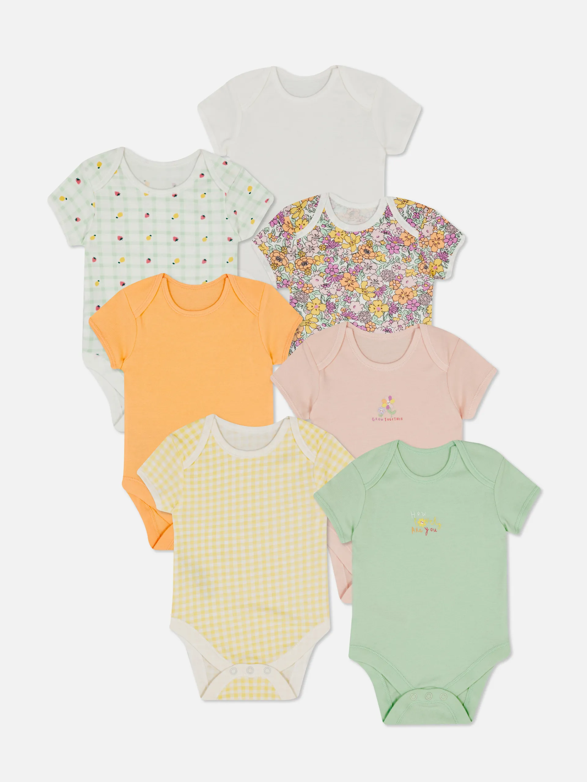 Kurzärmelige Bodys mit verschiedenen Prints, 7er-Pack