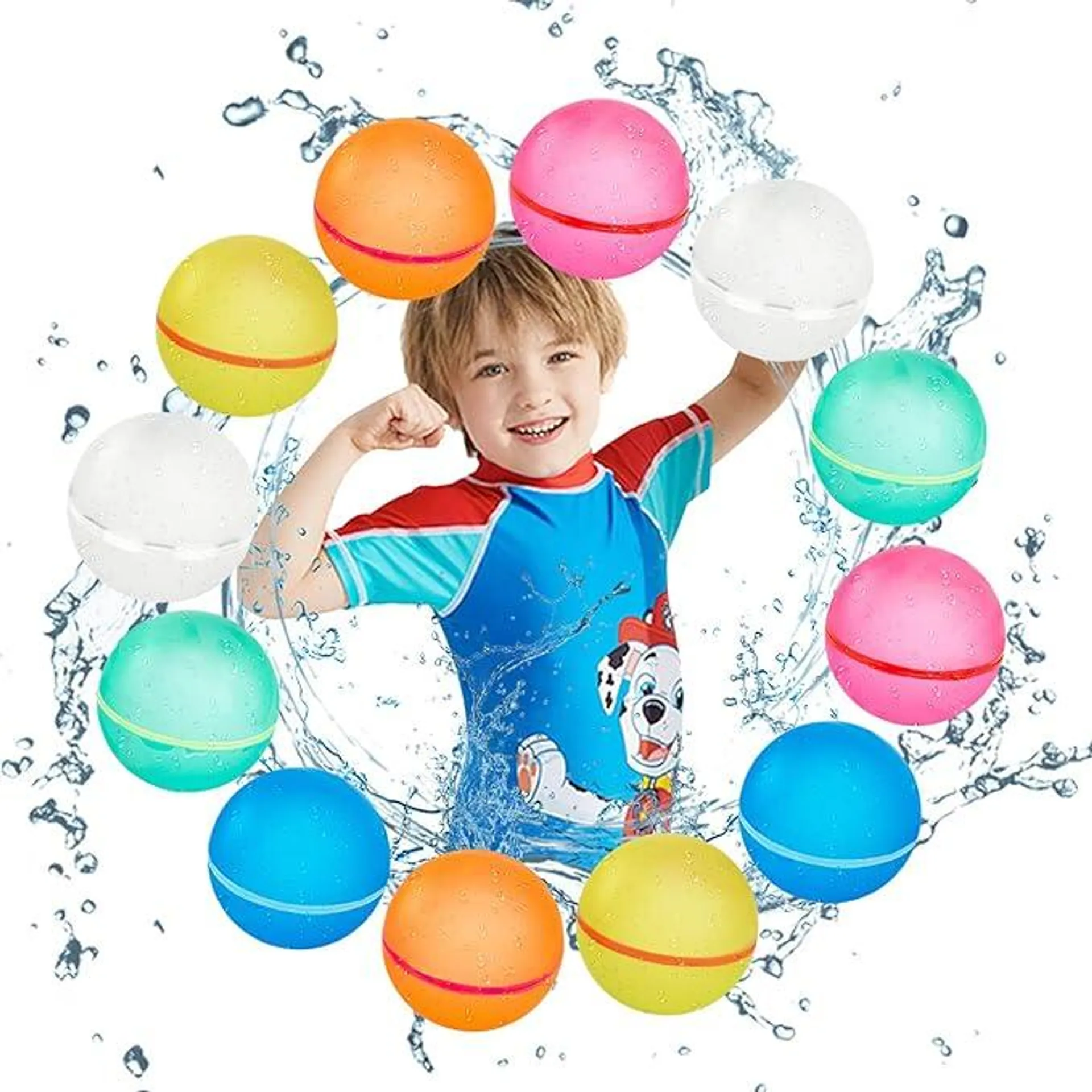 12 Stück Wiederverwendbare Wasserbomben Selbstschließend, Eine Sekunde Schnellfüller Wasserbomben Set, Wasserspielzeug Pool Spielzeug Strandspielzeug für Sommer