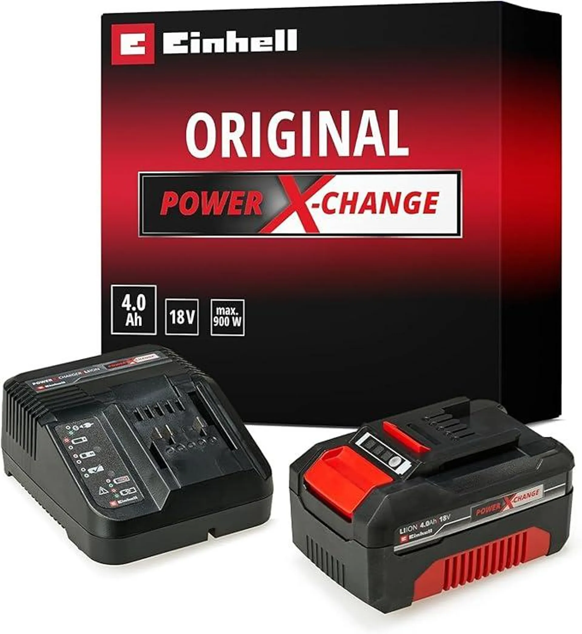 Original Einhell Starter Kit 4,0 Ah Akku und Ladegerät Power X-Change (Li-Ion, 18 V, 75 min Ladezeit, passend für alle Power X-Change Geräte) 1er Pack