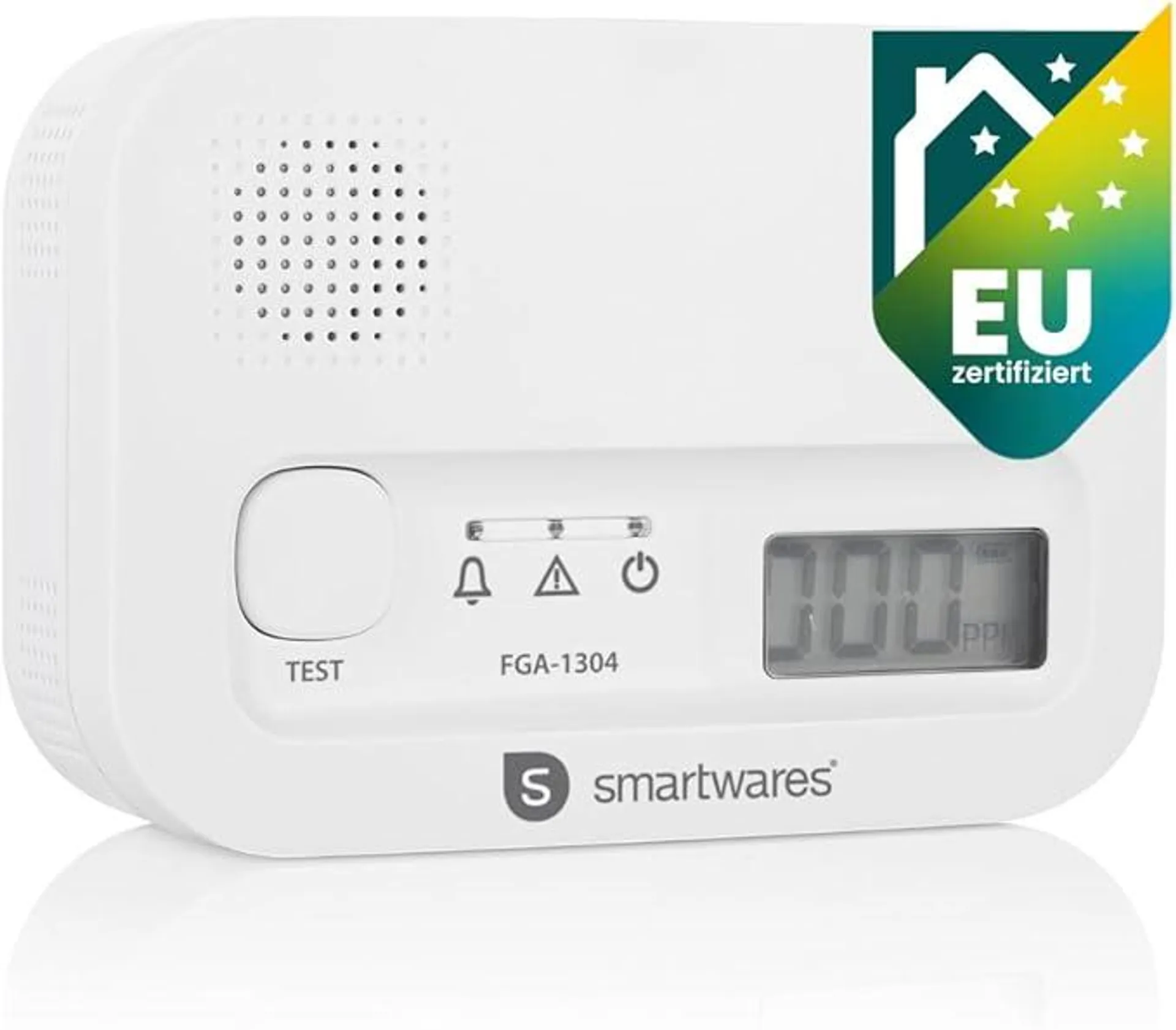 Smartwares Kohlenmonoxid melder, 10 Jahre Sensor, 1.7 Testsieger Wertung, mit Display und Testknopf - FGA-13041