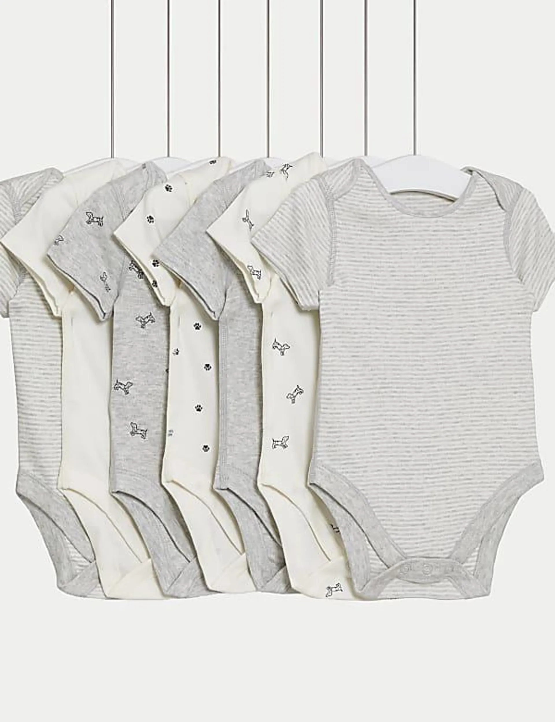 7er-Pack Bodysuits aus reiner Baumwolle mit Hunde- und Streifenmuster (2,3 kg –3 J.)