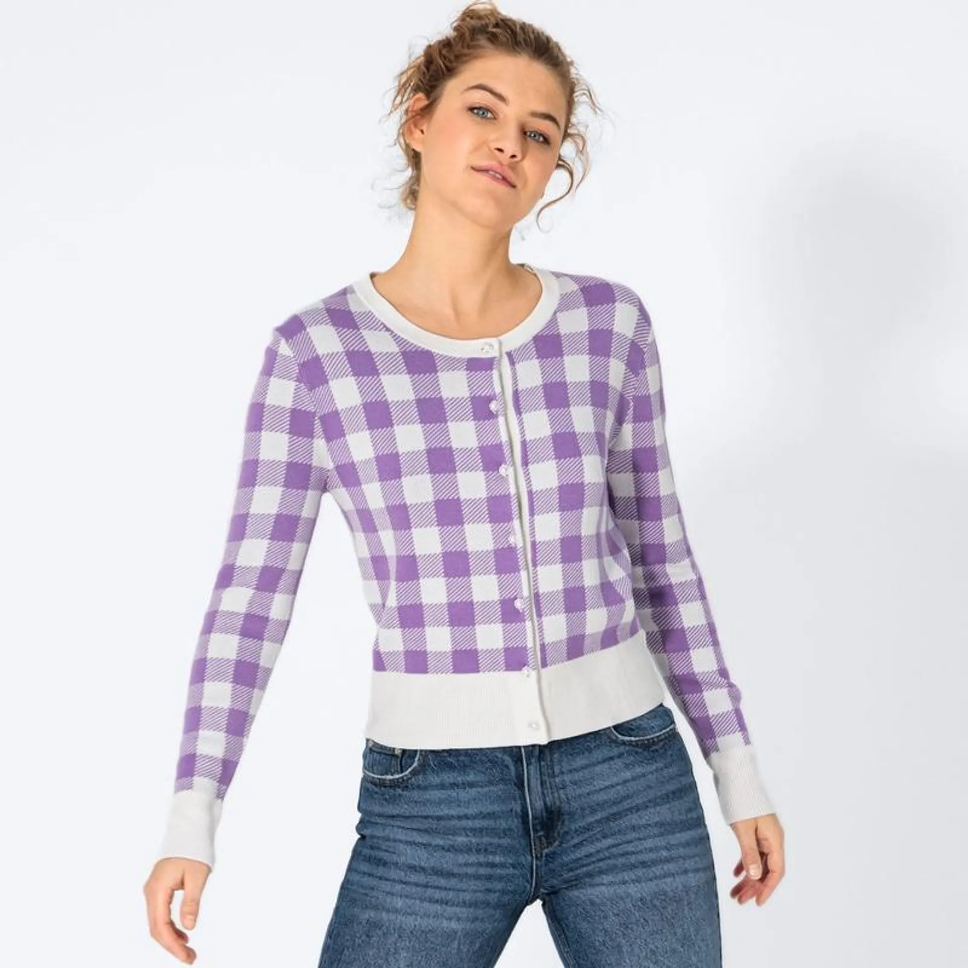 Damen-Strickjacke mit Karomuster