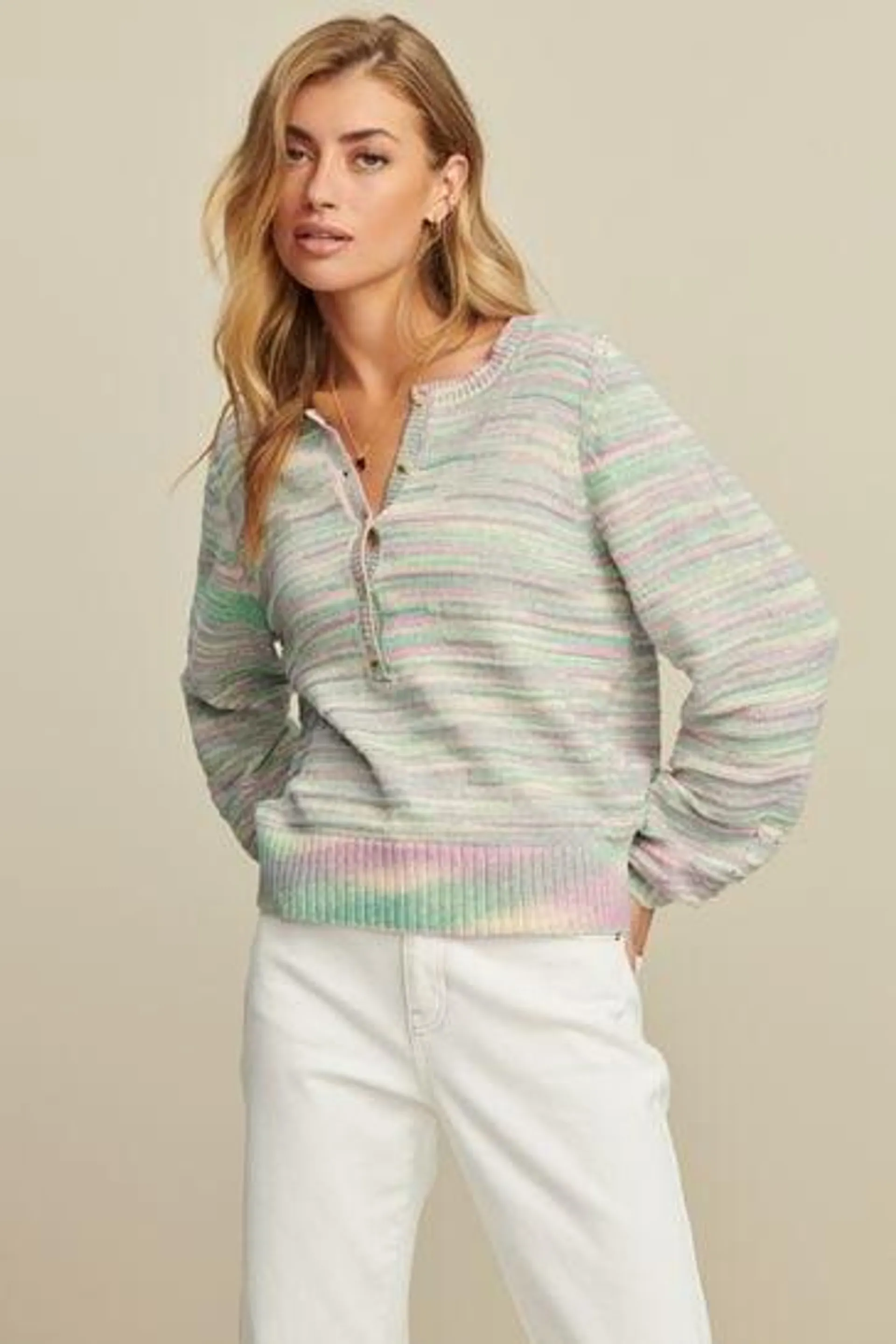 Pullover mit Knopfleiste und Space-Dye-Muster