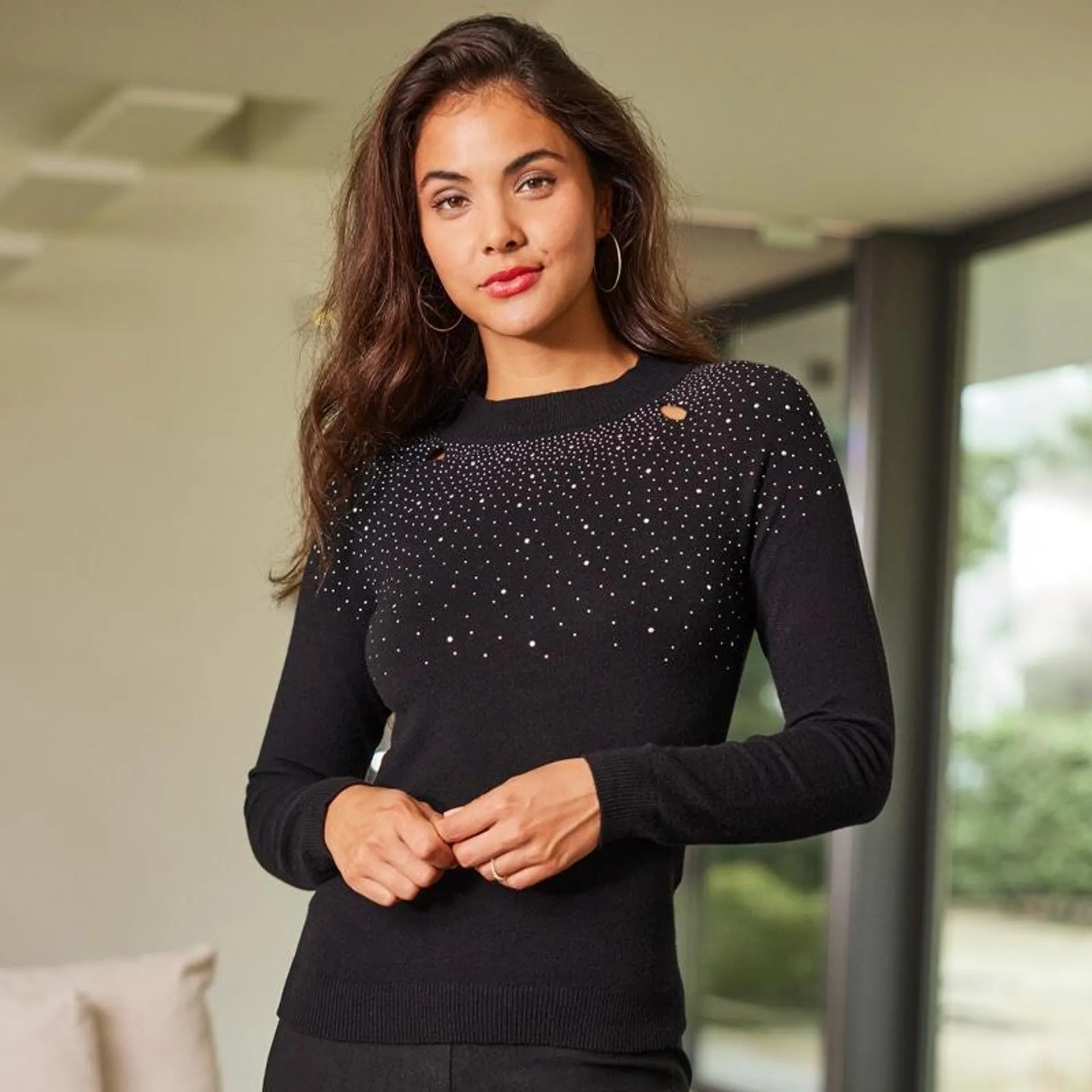 Damen-Pullover mit Glitzersteinchen