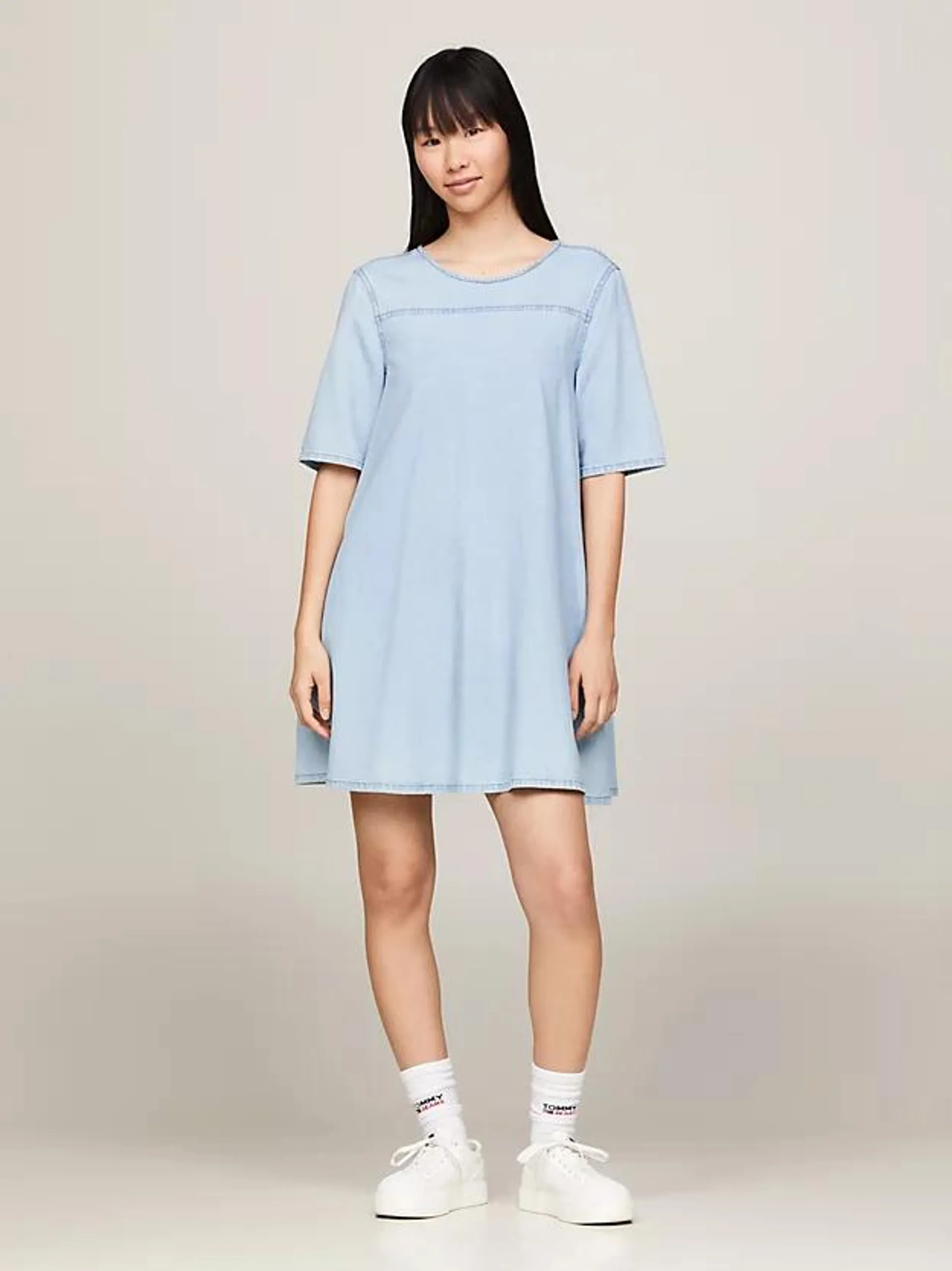 Minikleid aus Chambray-Denim in A-Linie