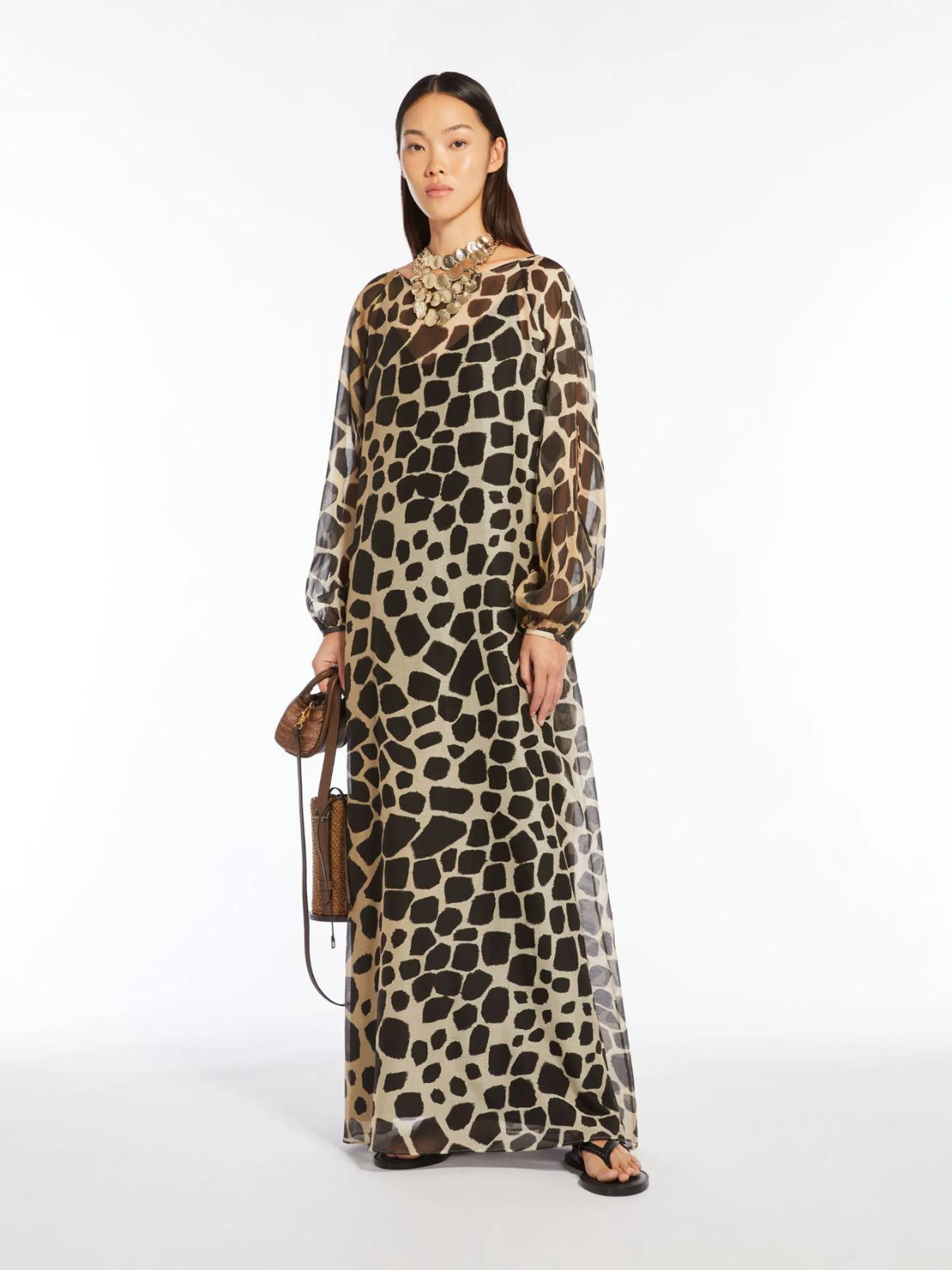 Kaftan-Kleid aus Musselin mit Animal-Print