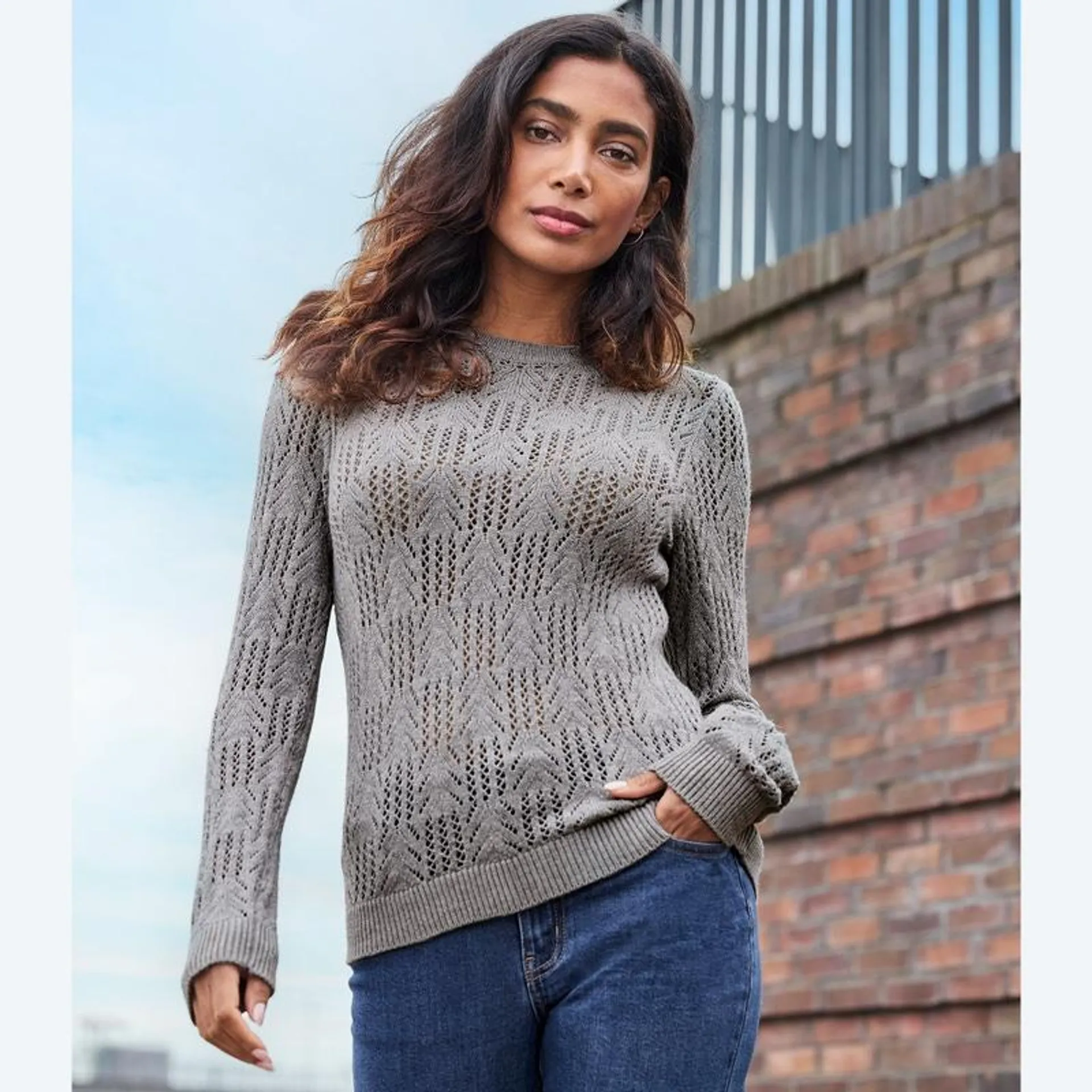 Damen-Strickpullover mit Ajourmuster